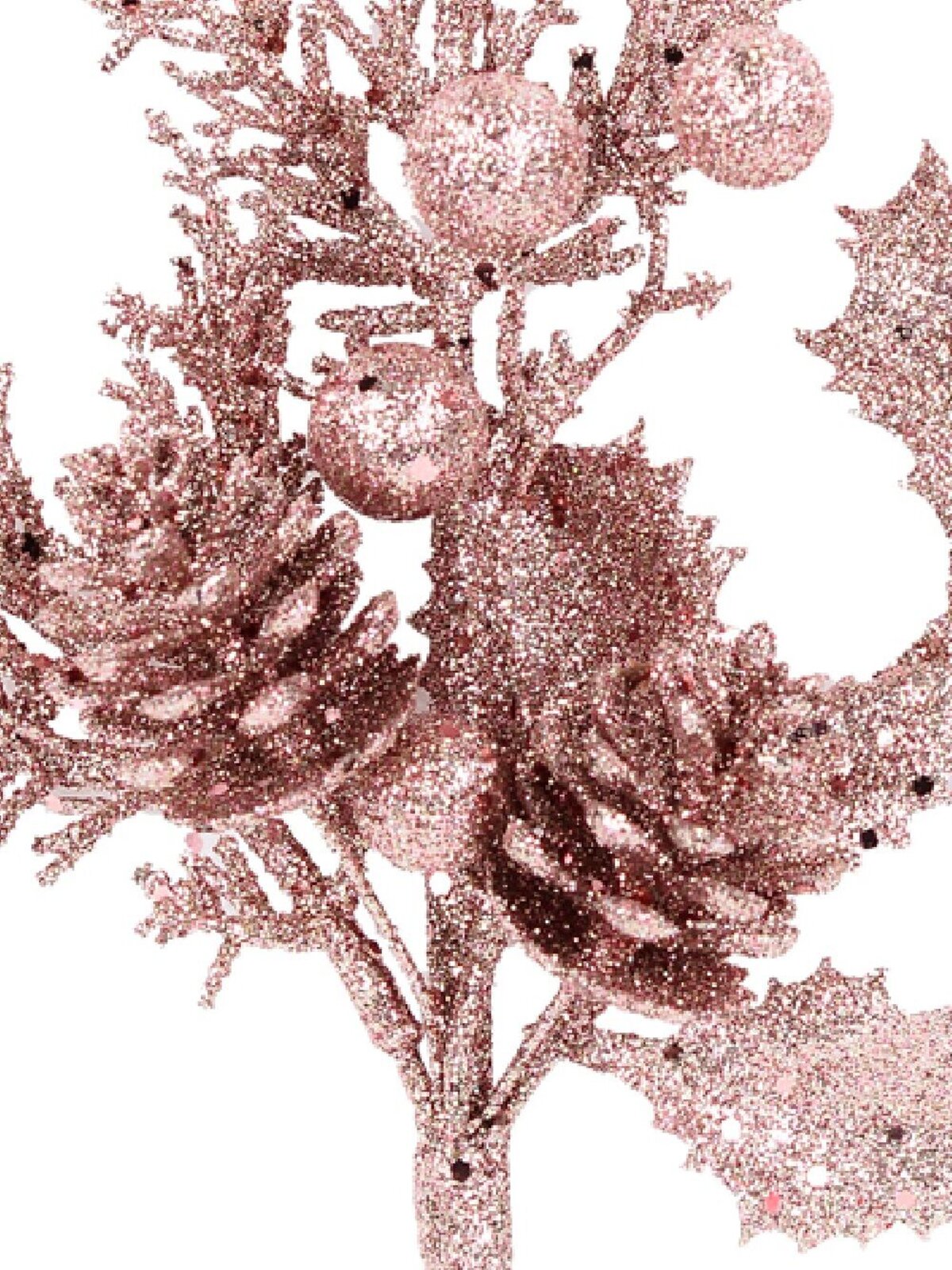 Pink Glitter Mixed Foliage With Pinecone & Berries Christmas Stem Pick | 28cm — image 3