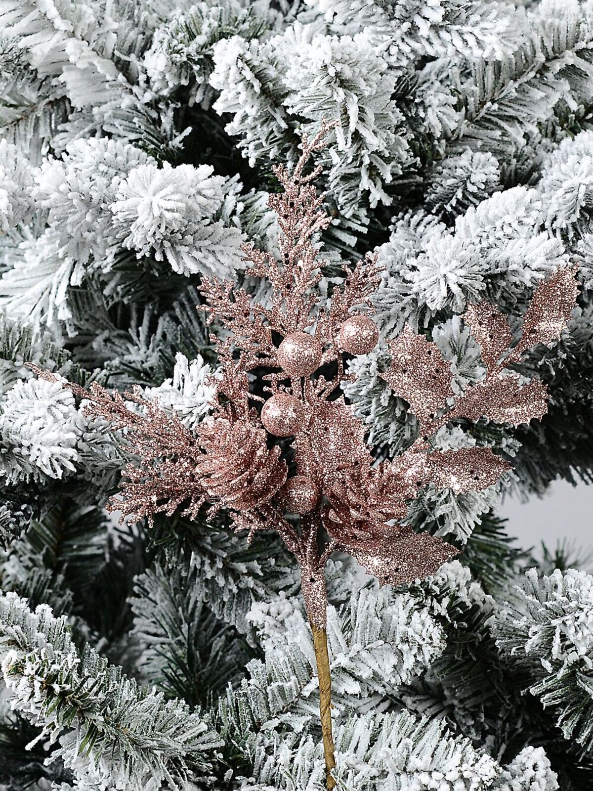 Pink Glitter Mixed Foliage With Pinecone & Berries Christmas Stem Pick | 28cm — image 2