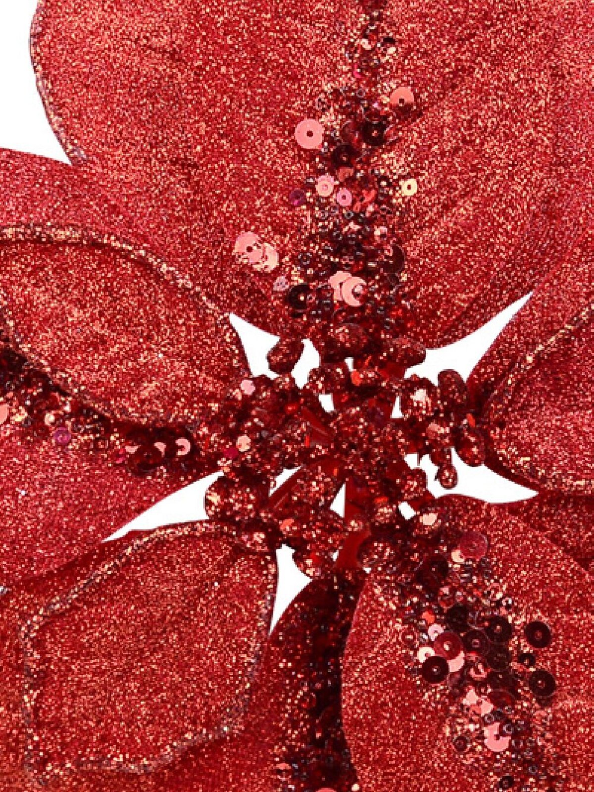Red Glitter Poinsettia Christmas Tree Clip Pick With Sequins | 28cm — image 3