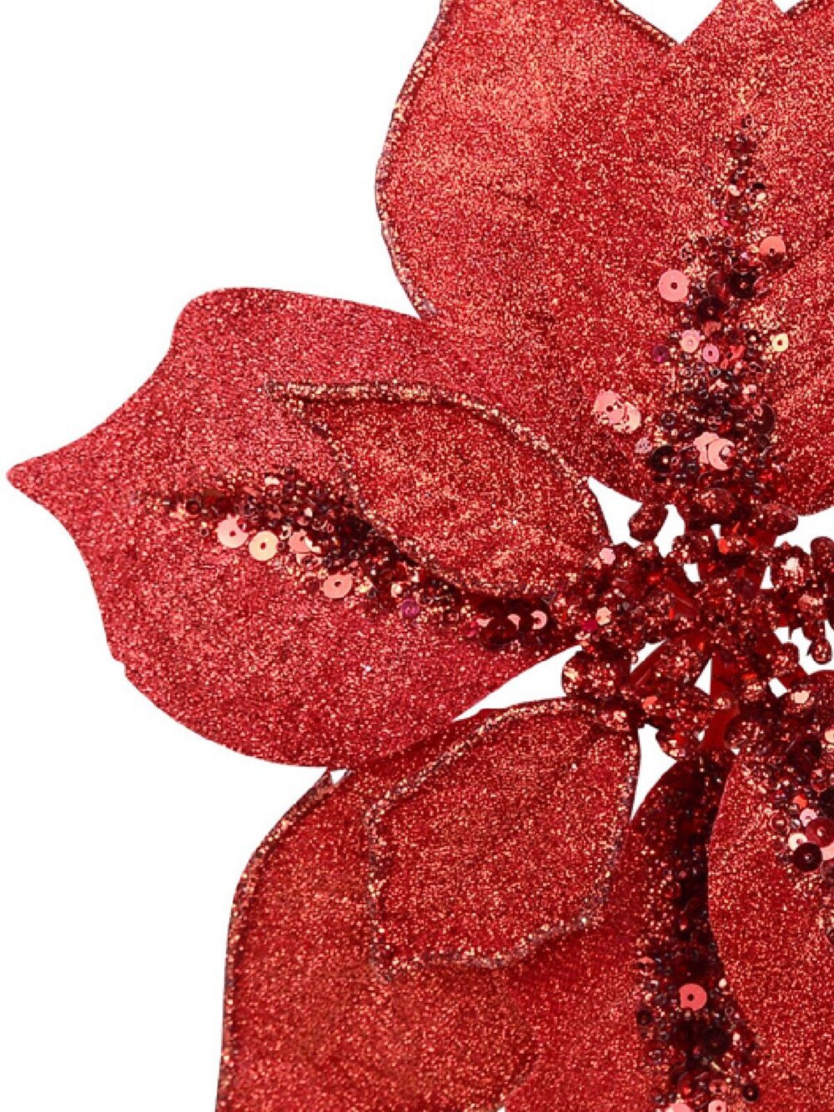 Red Glitter Poinsettia Christmas Tree Clip Pick With Sequins | 28cm — image 4