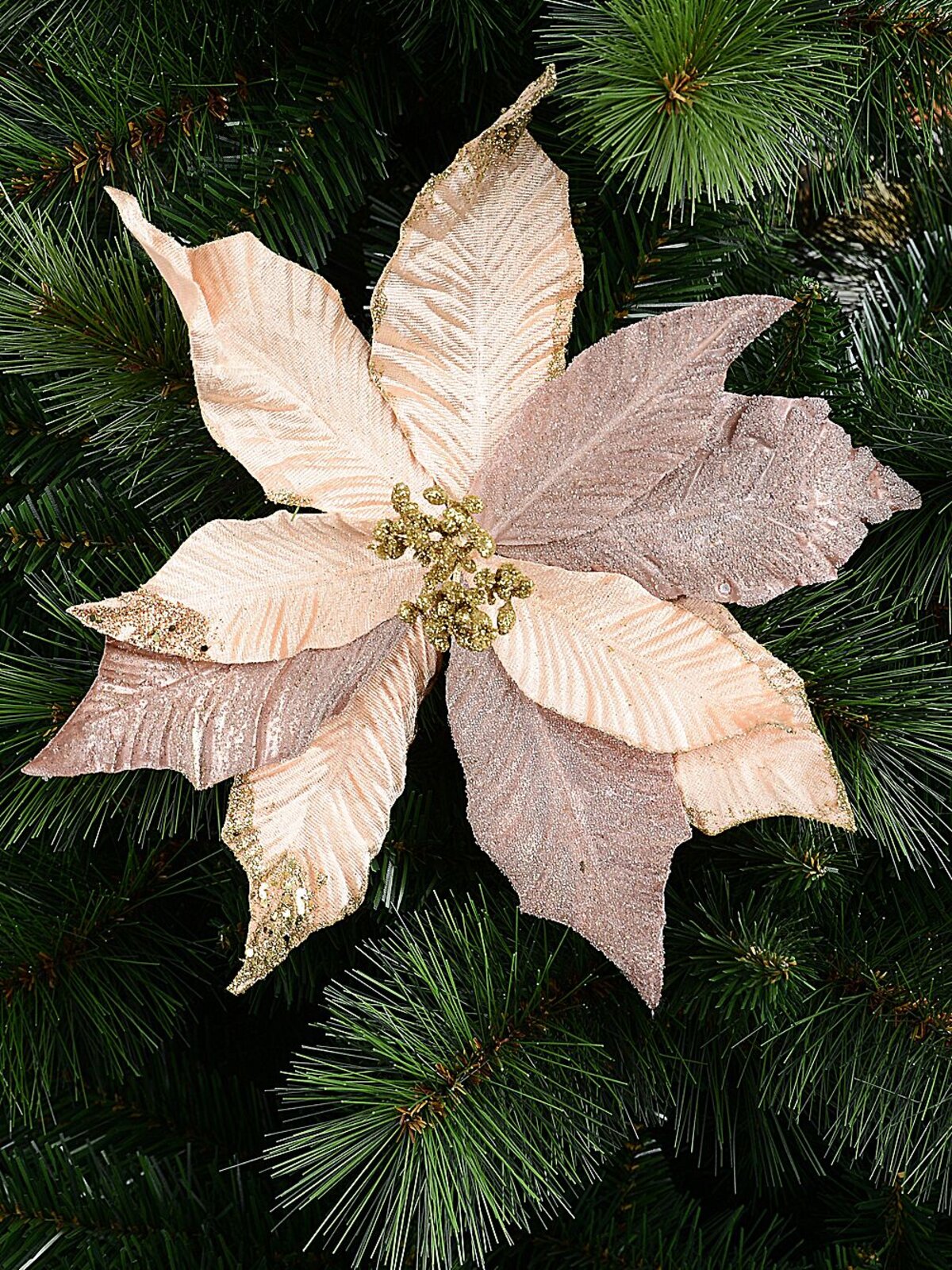 Three Style Pink & Rose Gold Poinsettia Christmas Tree Clip Pick | 28cm — image 2