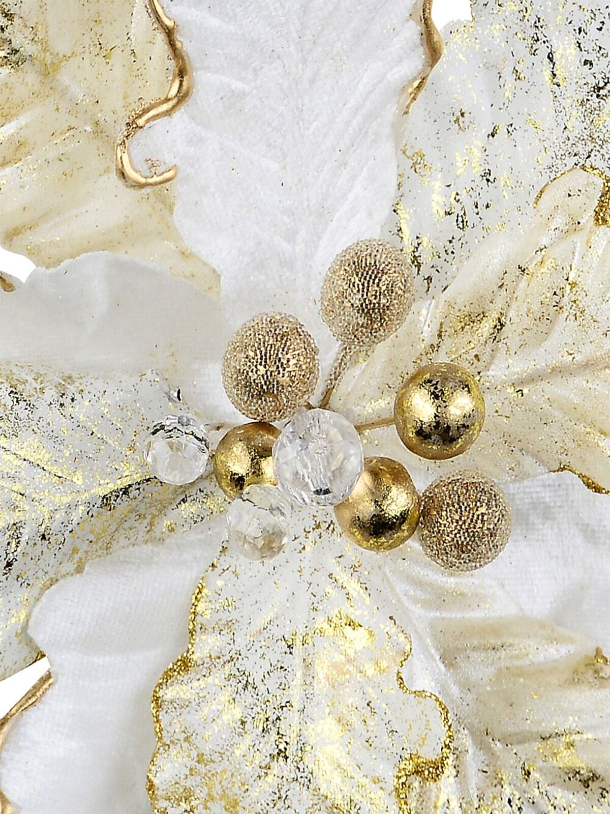 White Velvet & Splatter Gold Poinsettia Christmas Tree Clip Pick | 28cm — image 3