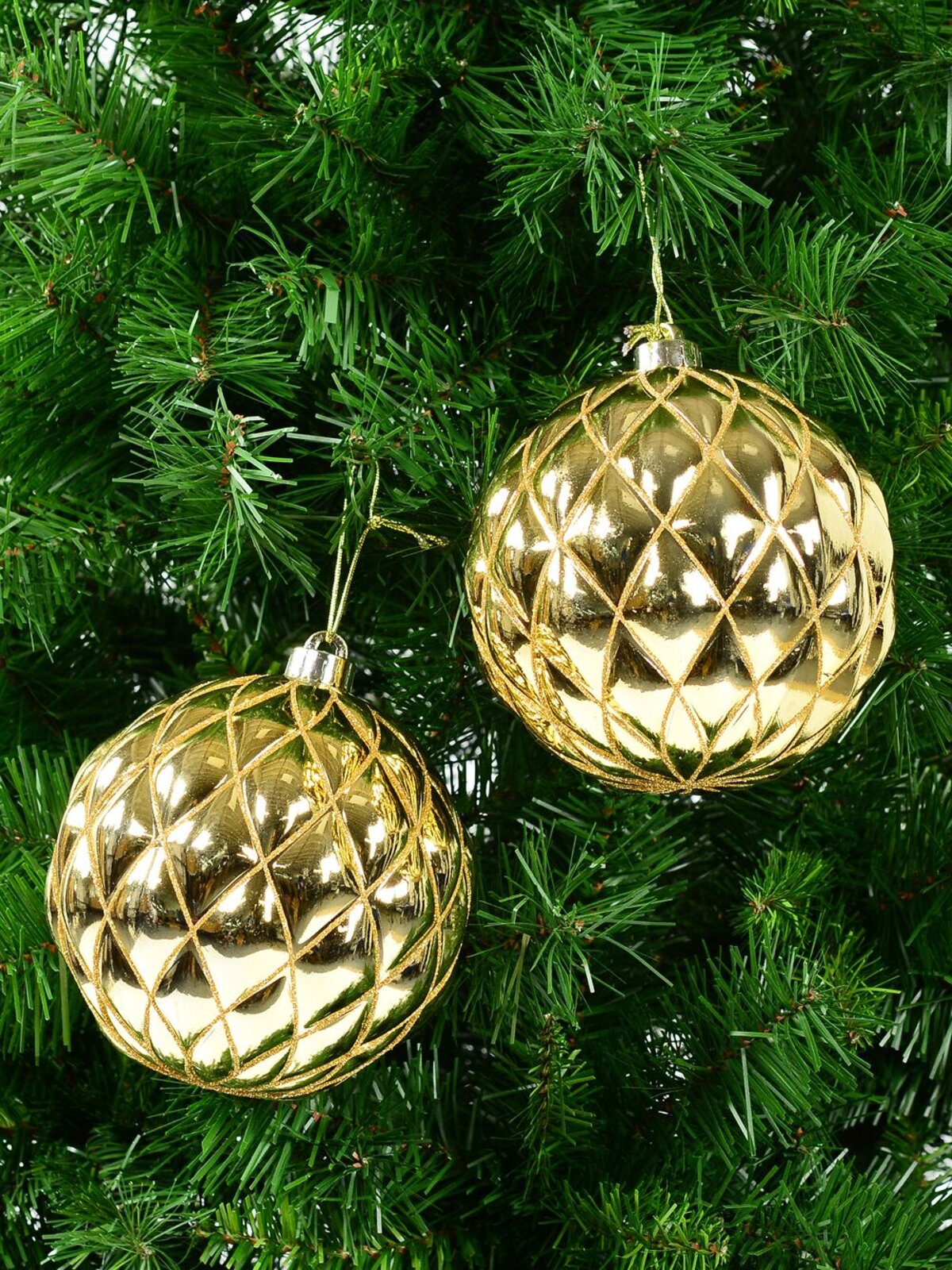 2x Dynamic Gold Grand Diamond Textured Glitter Baubles | 15cm — image 5
