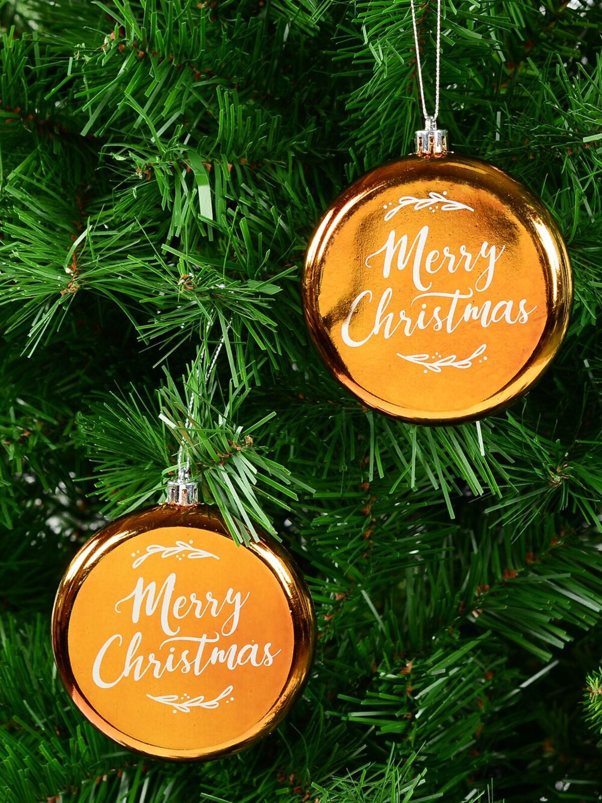 2x Factory Second Radiant Gold Merry Christmas Disc Ornaments | 11cm — image 2