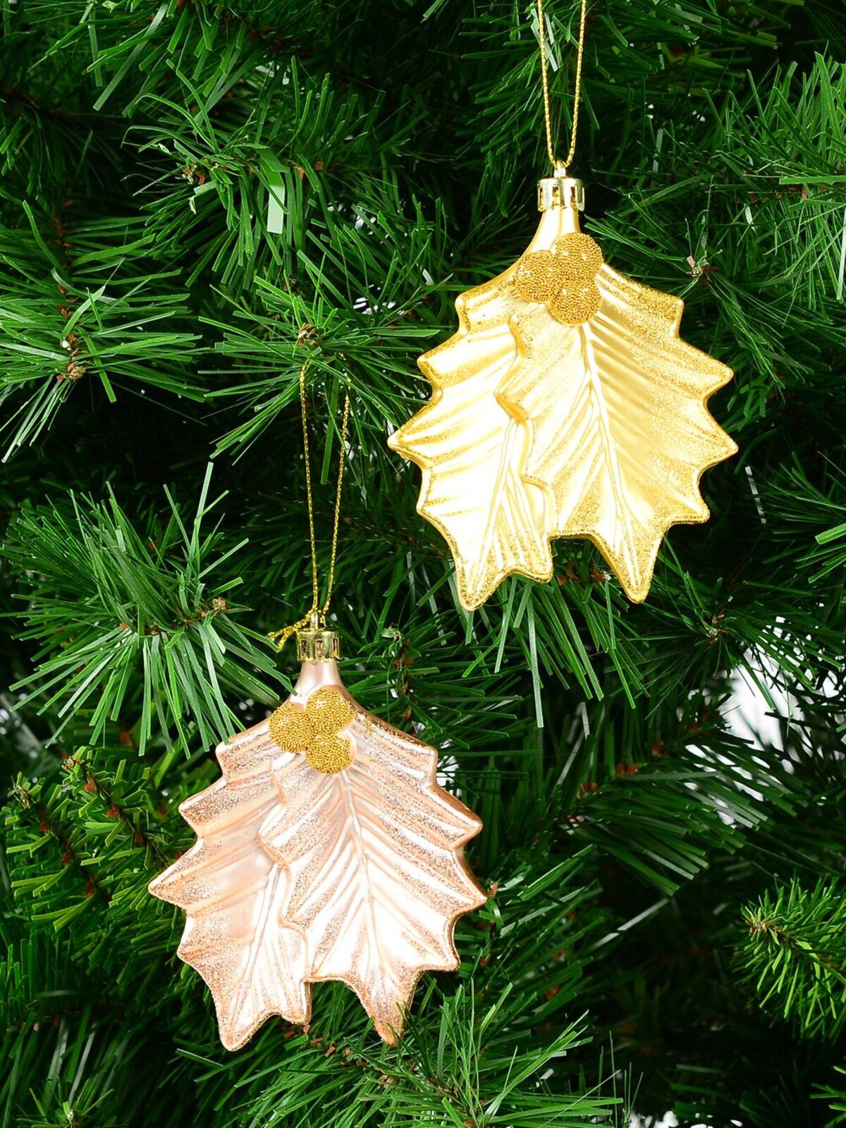 2x Radiant Gold & Rose Gold Mistletoe Whimsical Essential Ornaments | 12cm — image 2