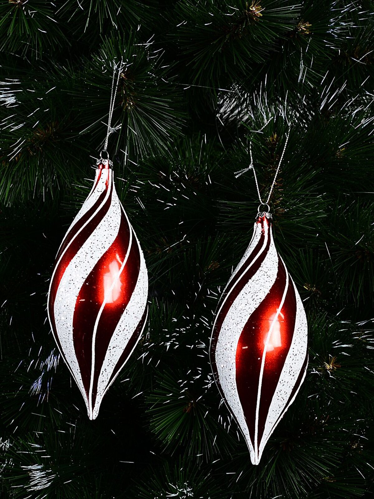 2x Red & White Candy Swirl Whimsical Signature Oval Finial Drop | 18cm — image 2
