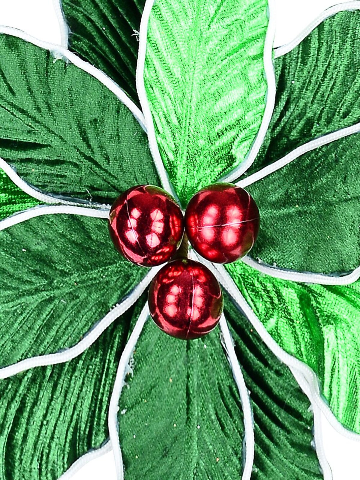 Green Poinsettia With White & Red Decor Christmas Tree Clip Pick | 30cm — image 3