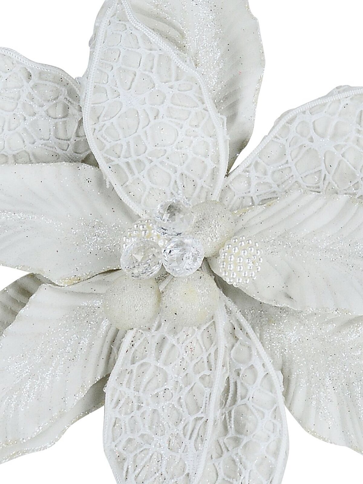 Ivory Web Mesh & Textured Poinsettia Christmas Tree Clip Pick | 30cm — image 3