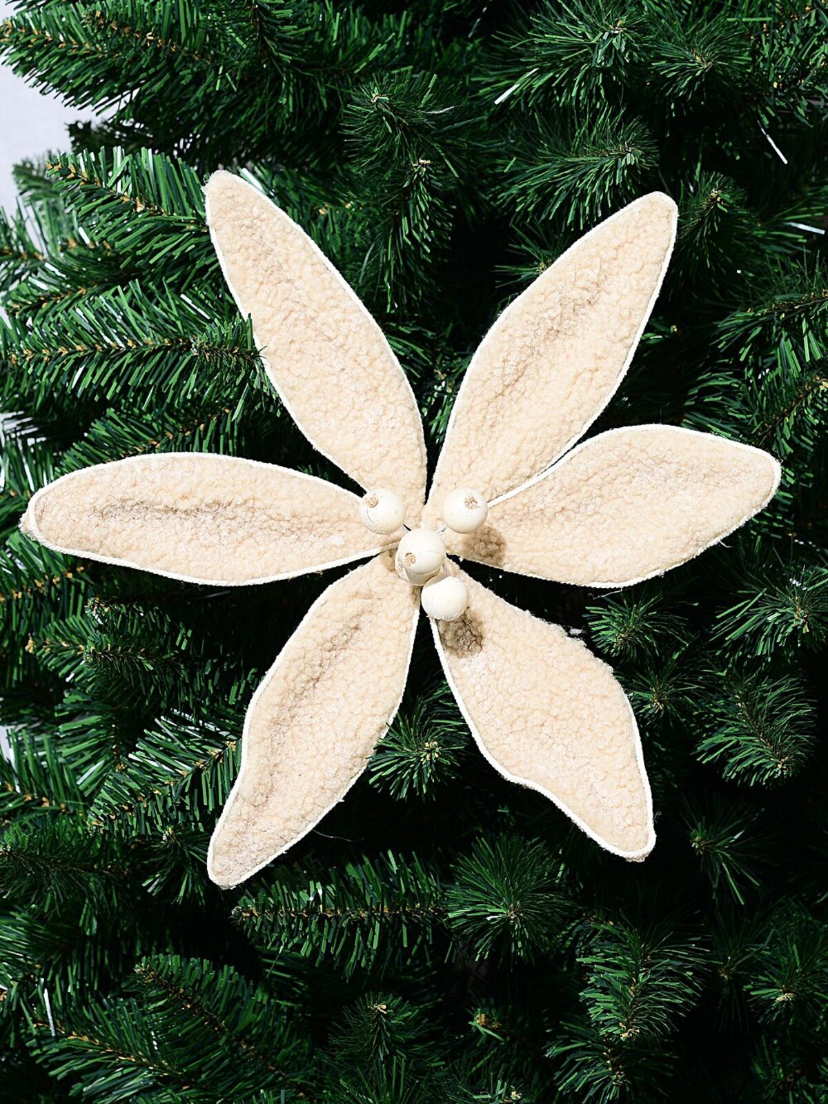 Light Brown Natural Wool Poinsettia Christmas Tree Clip Pick | 30cm — image 2