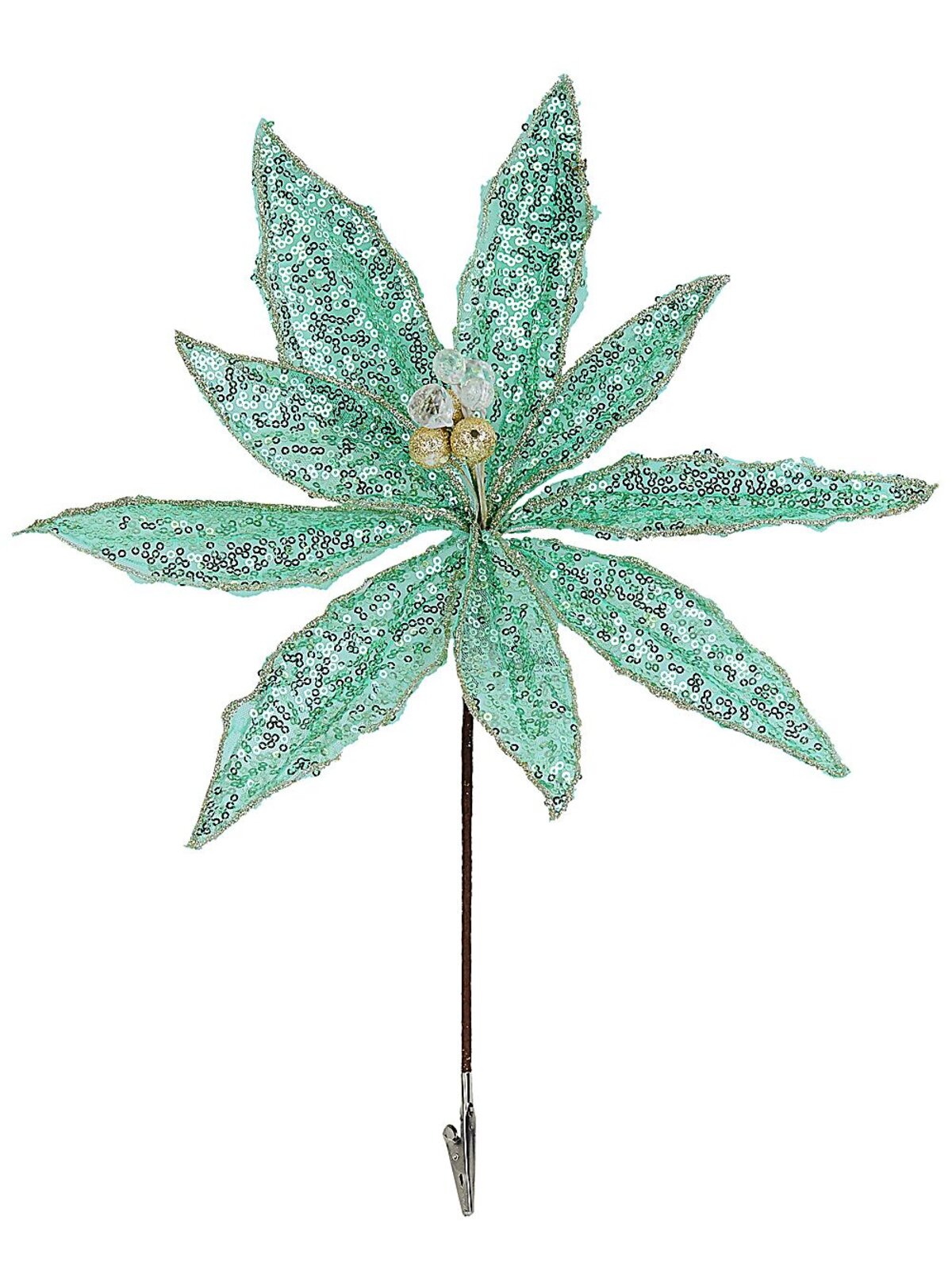 Mint Green Sequins On Mesh Poinsettia Christmas Tree Clip Pick | 30cm — image 4
