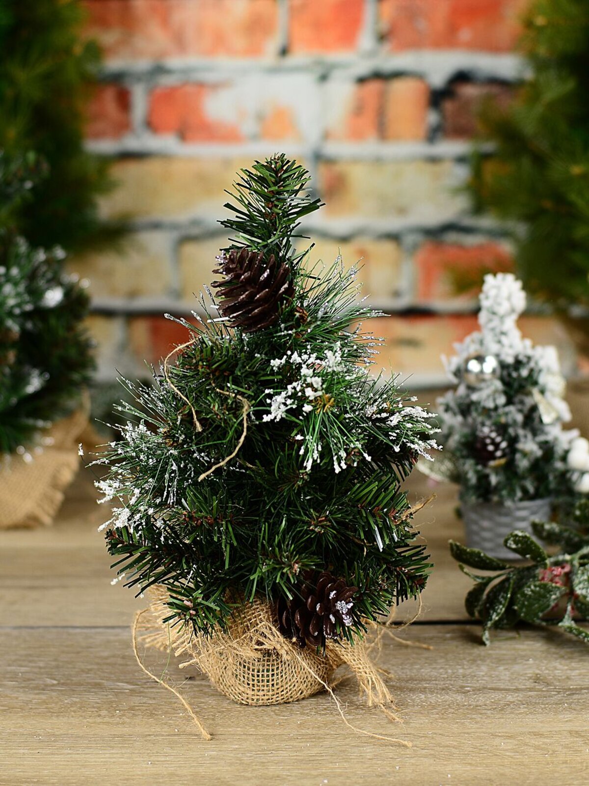 30cm Morning Frost Tabletop Tree With Pinecones | 37 Tips & Burlap Base — image 2