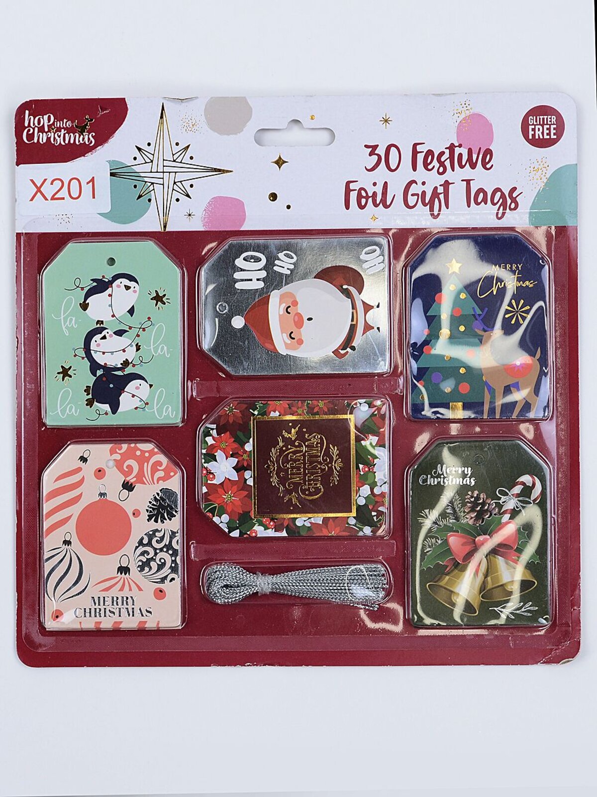 30x 75mm Metallic Foil Christmas Gift Tags With 6 Styles — image 3