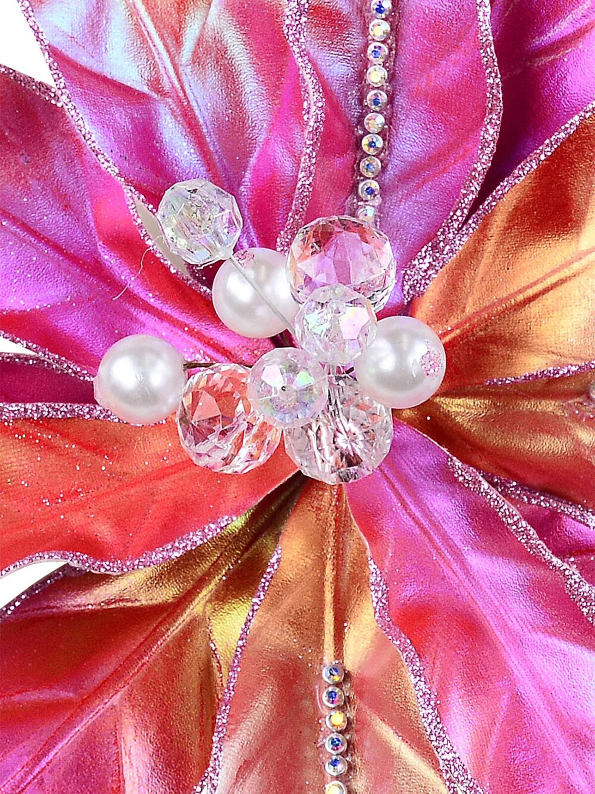 Hot Pink Iridescent With Diamantes Poinsettia Christmas Tree Clip Pick | 32cm — image 3