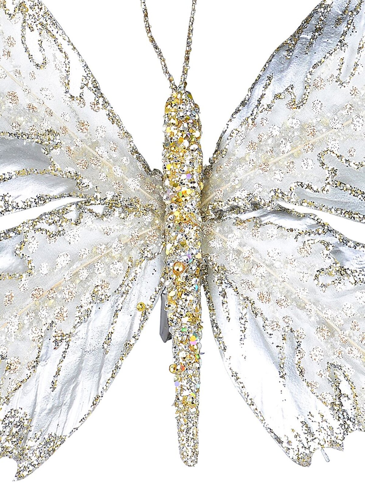 32cm Large Platinum Butterfly With Sheer Wings Christmas Tree Clip Pick — image 4