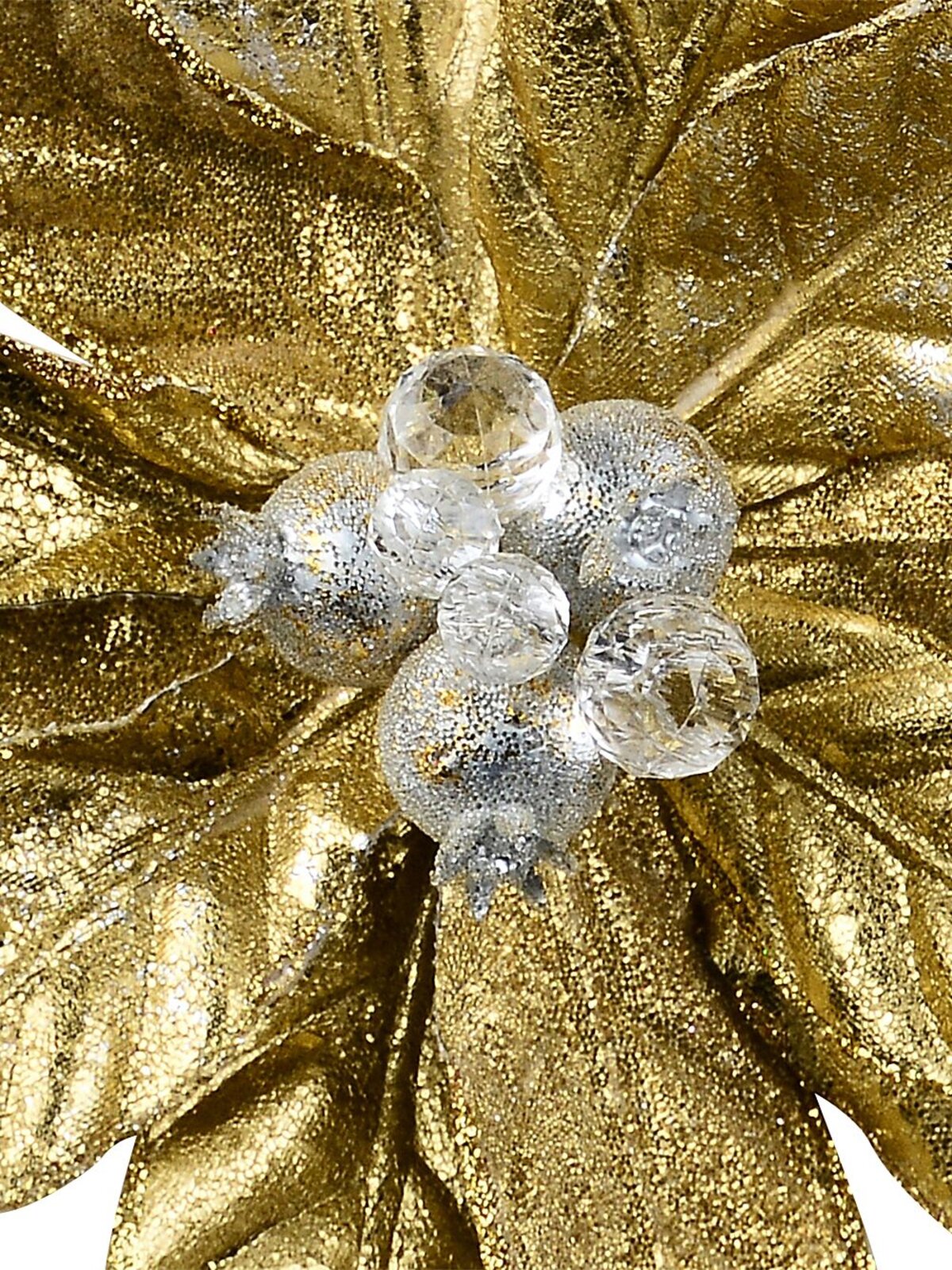 Shiny Gold With Glitter & Frost Poinsettia Christmas Tree Clip Pick | 32cm — image 3