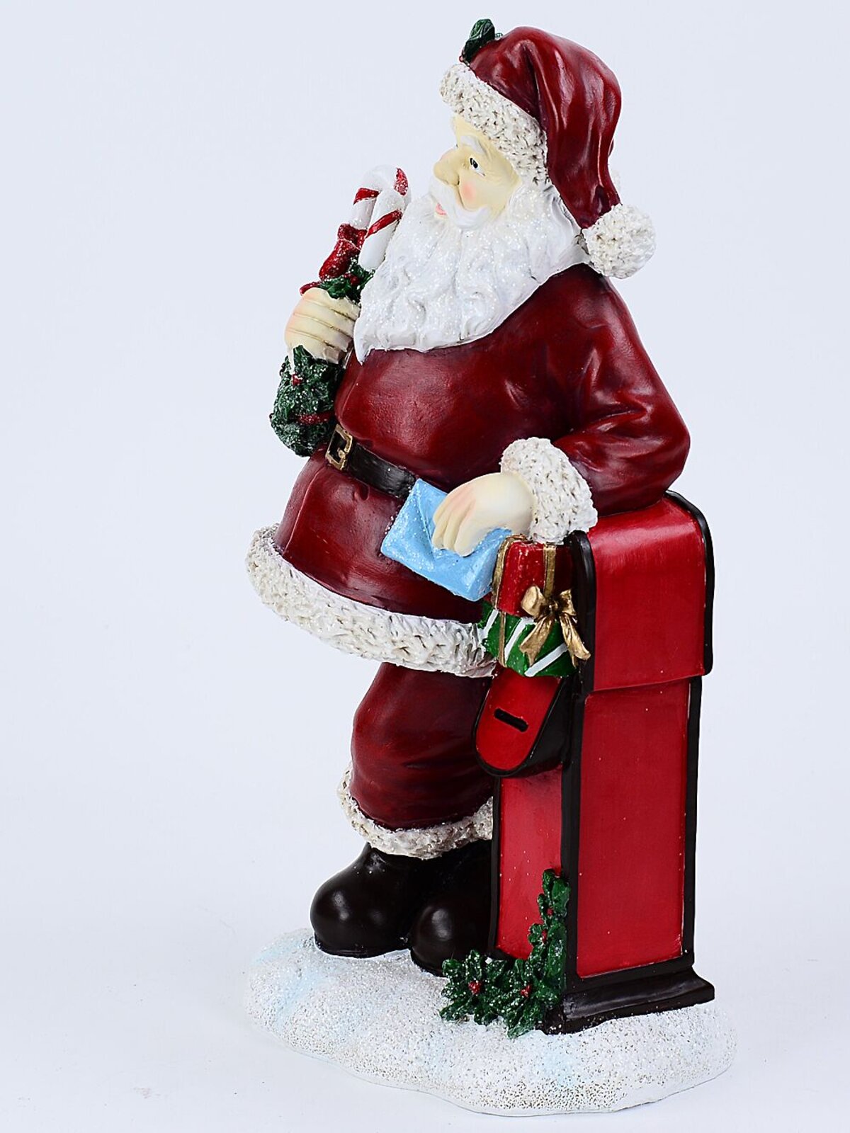 33cm Classic Santa Claus & Mail Post Box Decorative Resin Statue Ornament — image 3