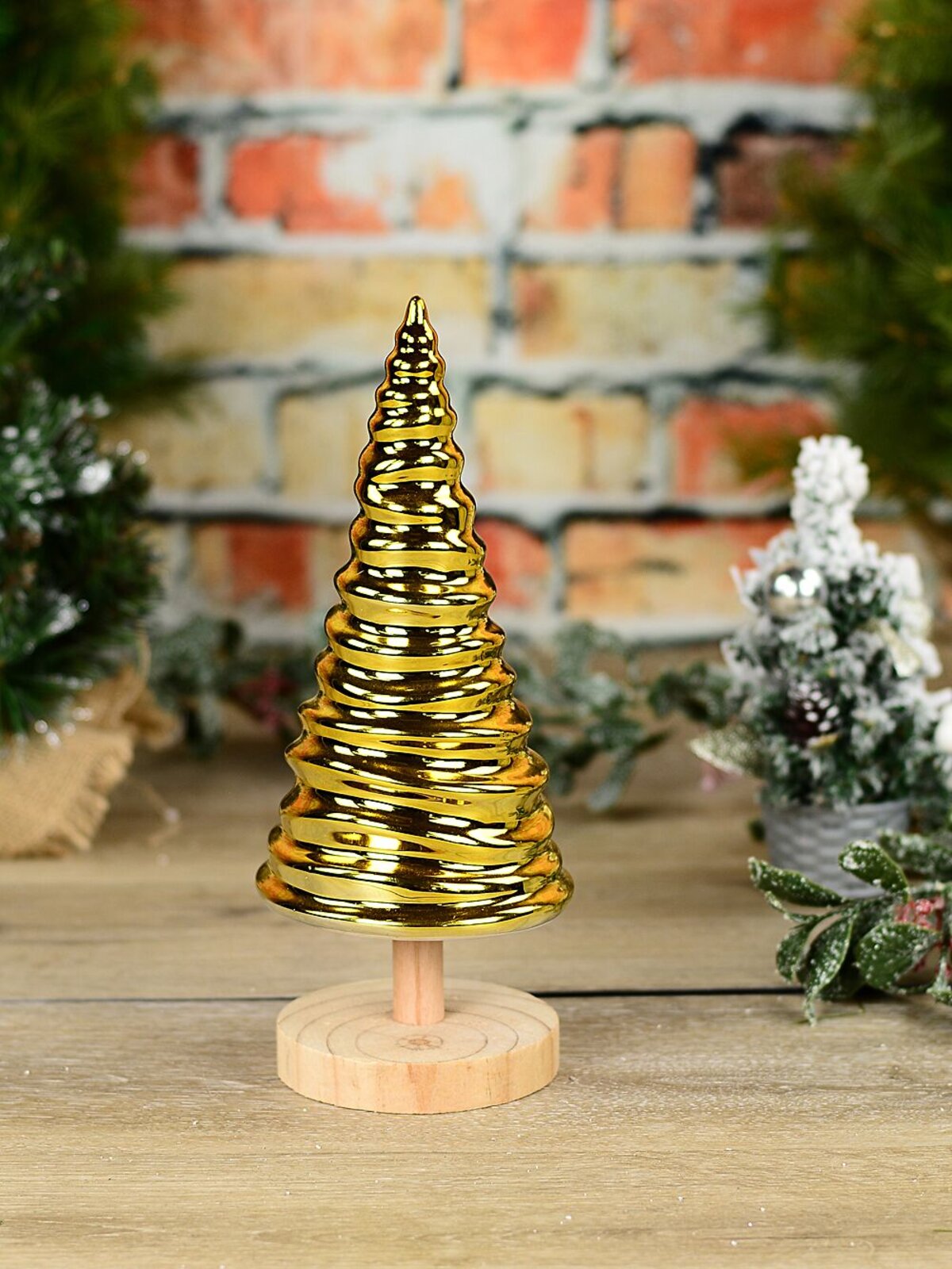 Gold Ridge Ceramic Tabletop Christmas Tree With Wooden Base | 33cm — image 2