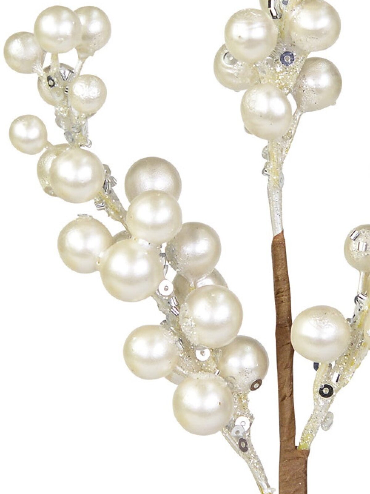 White Pearl Berries Spray With Silver Sequins Christmas Tree Stem Pick | 33cm — image 3