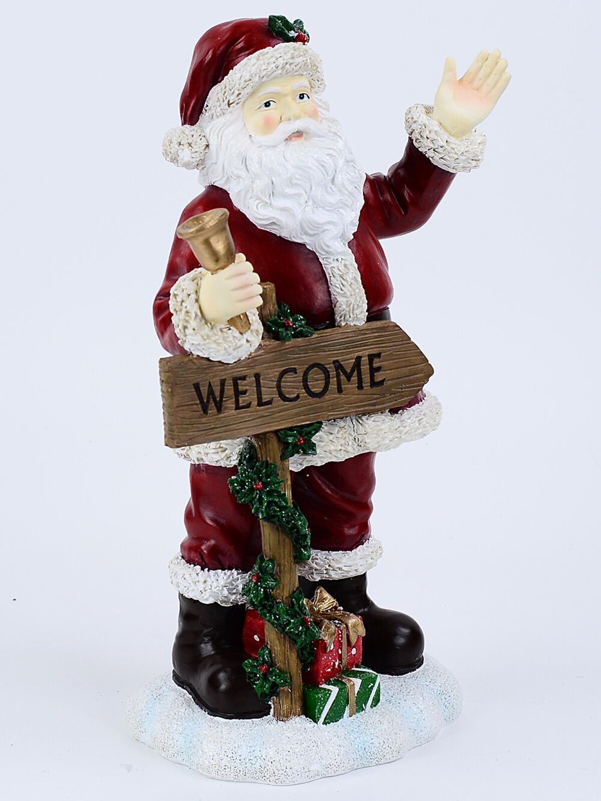 34cm Classic Santa & Welcome Signpost Christmas Resin Figurine — image 6