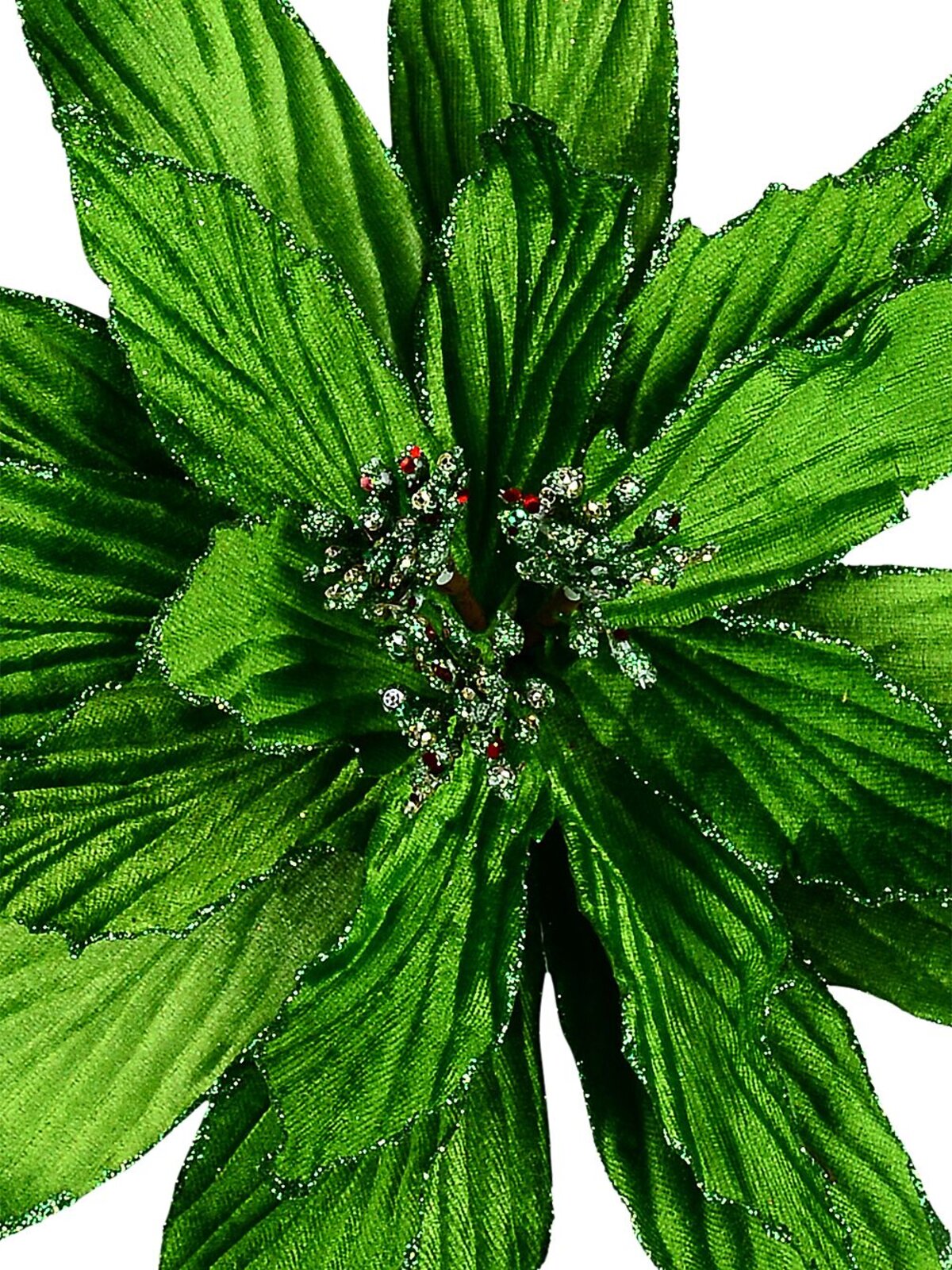 Green Velour Poinsettia With Glitter Christmas Tree Clip Pick | 35cm — image 3