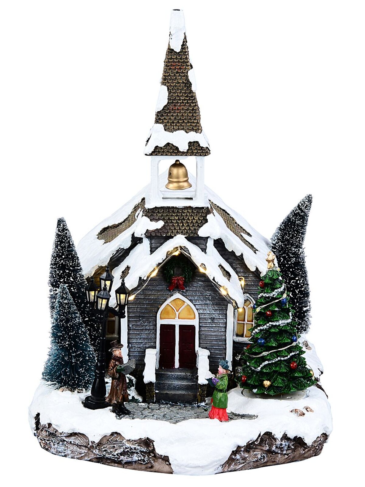 35cm Winter Church LED Christmas Village Scene With Animated Bell & Tree — image 4
