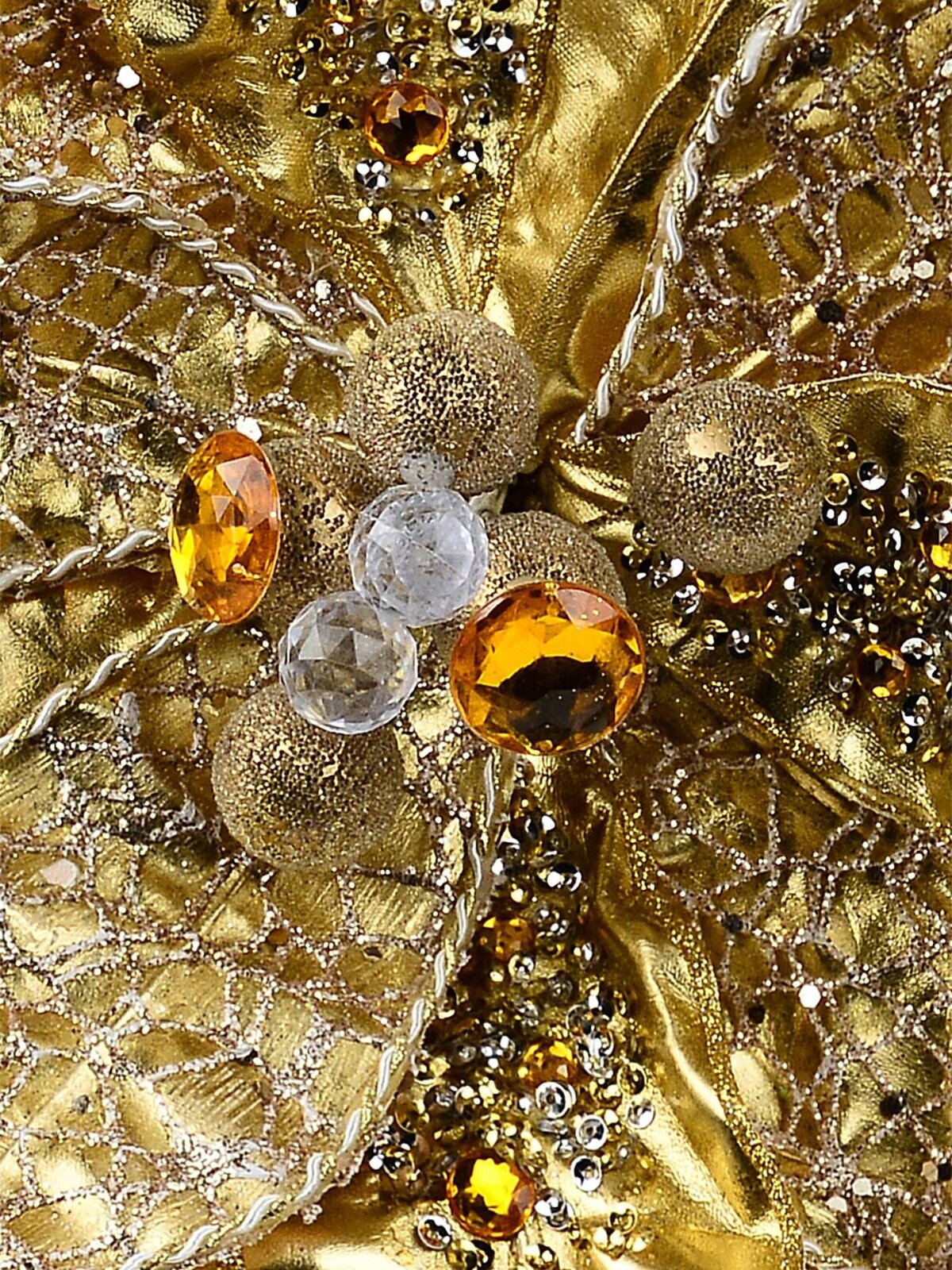 Large Gold Gloss & Glitter Web Vein Poinsettia Christmas Tree Clip Pick | 36cm — image 3
