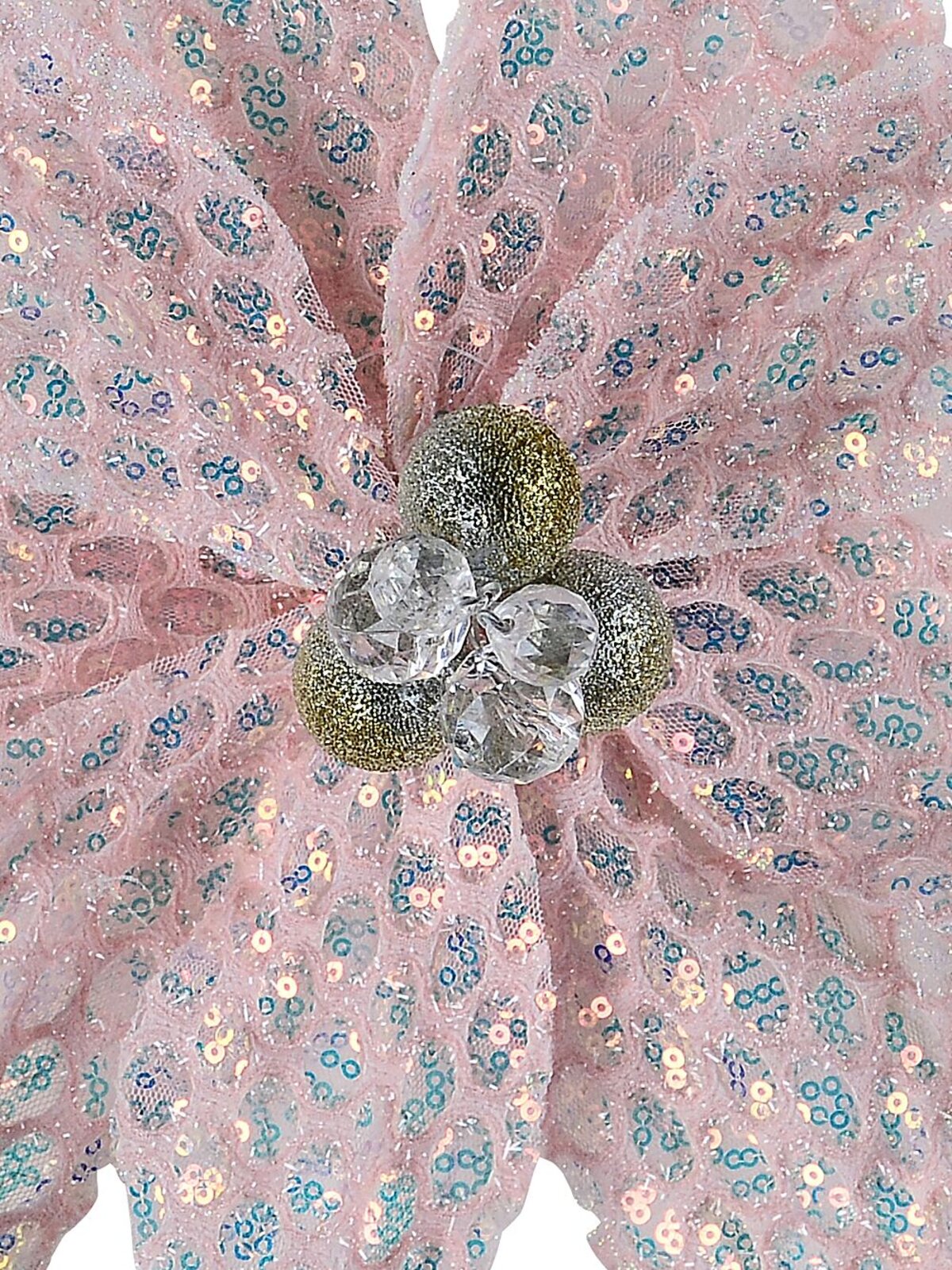 Light Pink Honeycomb Mesh & Sequin Poinsettia Christmas Tree Clip Pick | 36cm — image 3