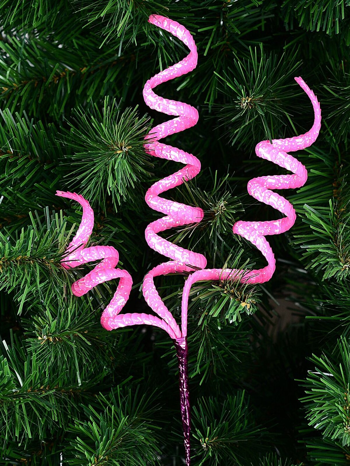 Shiny Pink Layered Sequins Curly Ribbon Spray Long Christmas Stem | 36cm — image 3