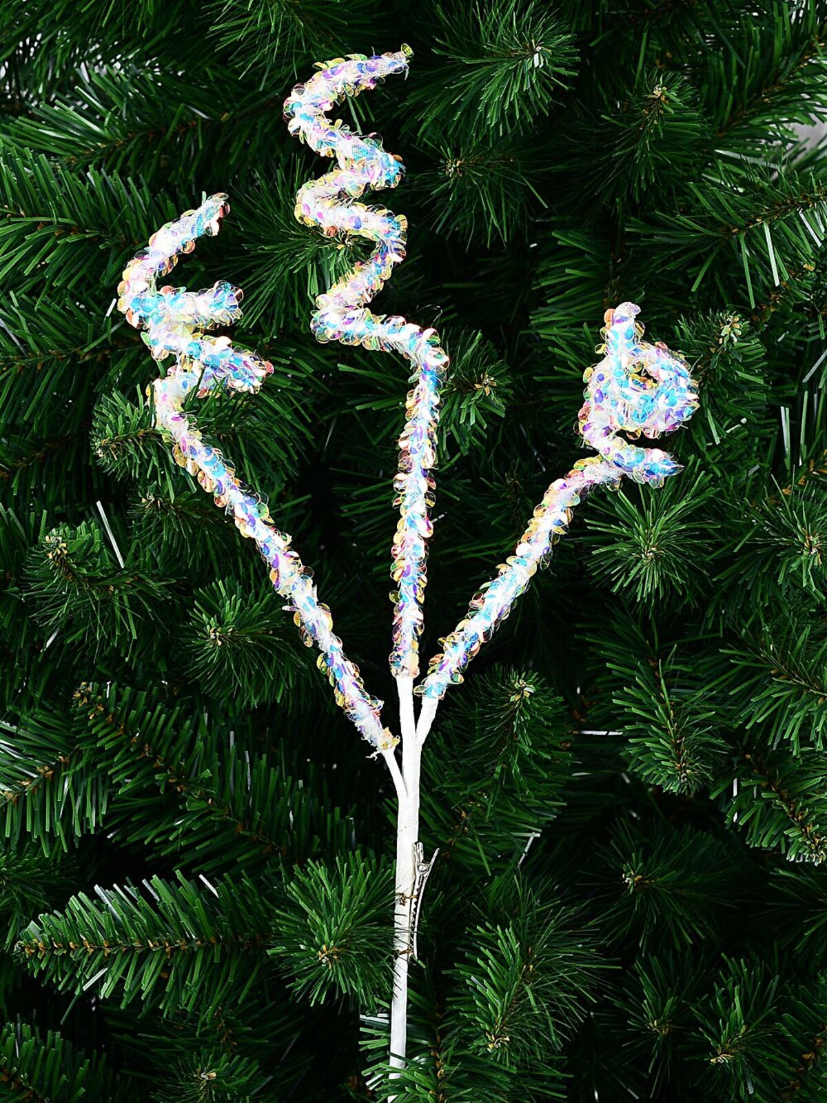 Iridescent Sequin Curly Swirl Spray Christmas Tree Clip Pick | 38cm — image 2