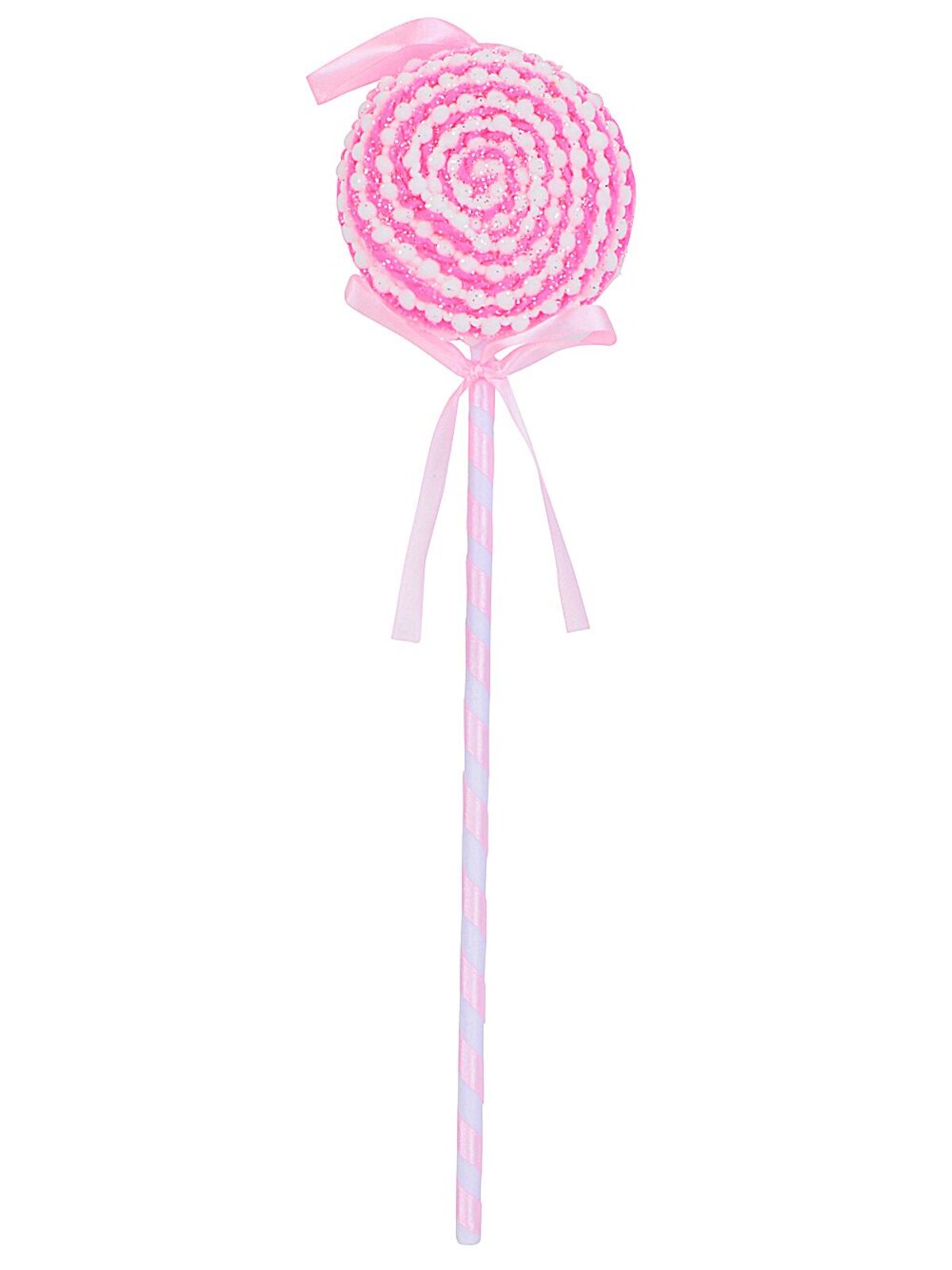 Pink & White Lollipop Swirl With Satin Bow Long Christmas Stem | 38cm — image 4