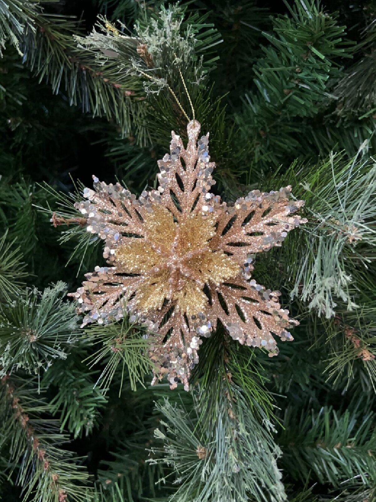 3D Layered Gold Sequin Snowflake Whimsical Essential Ornament | 15cm — image 2