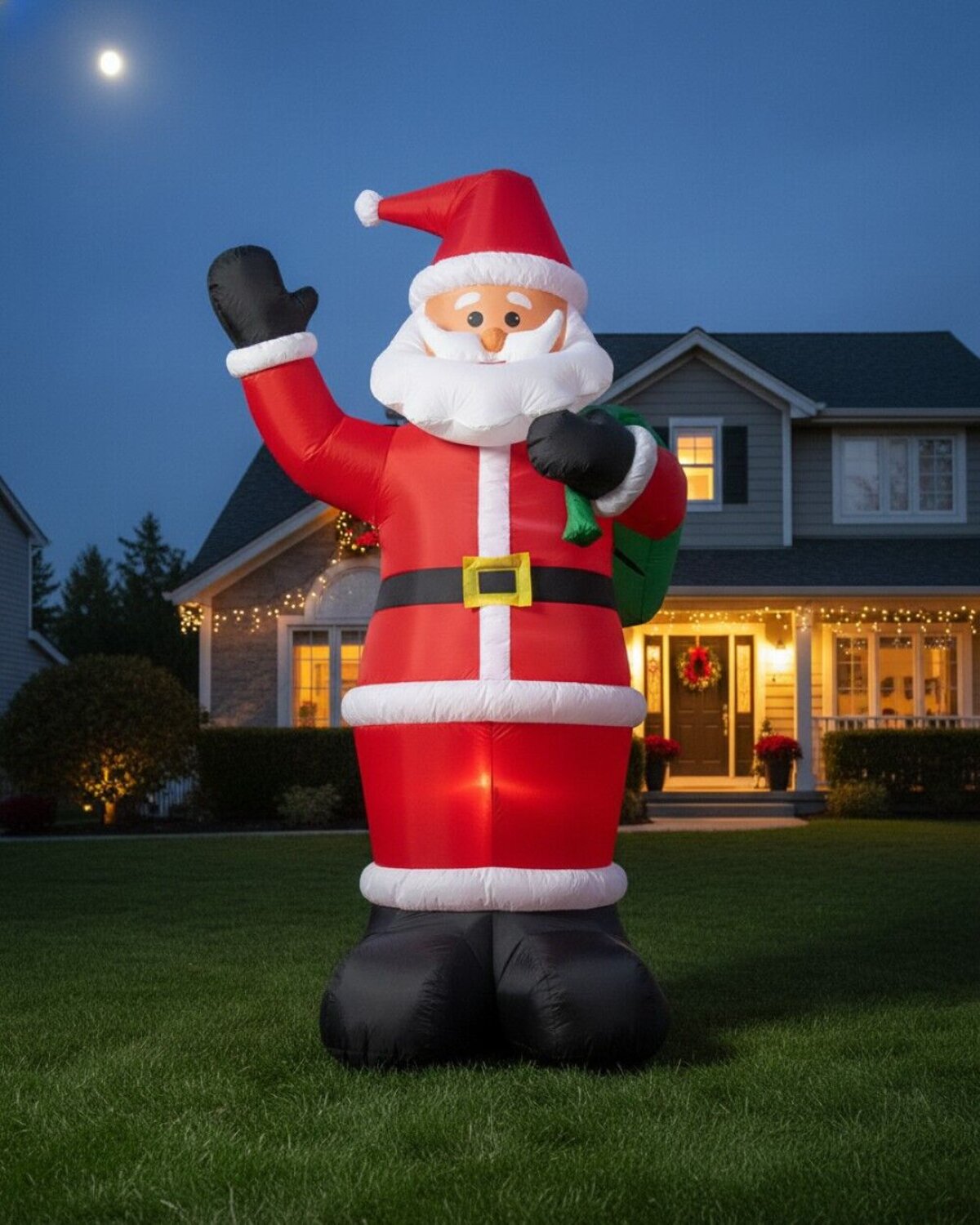 3m Giant Greeting Santa Holding Gift Sack | LED Outdoor Inflatable — image 3