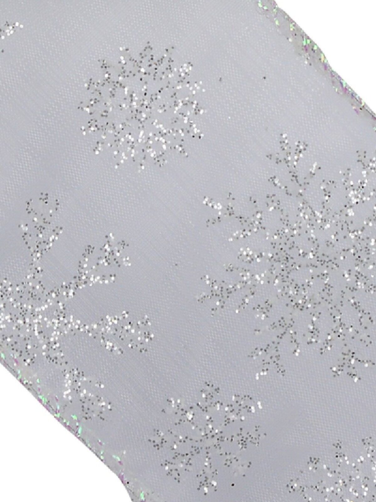 3m Silver Snowflake Pattern On Sheer White Wide Cut Ribbon