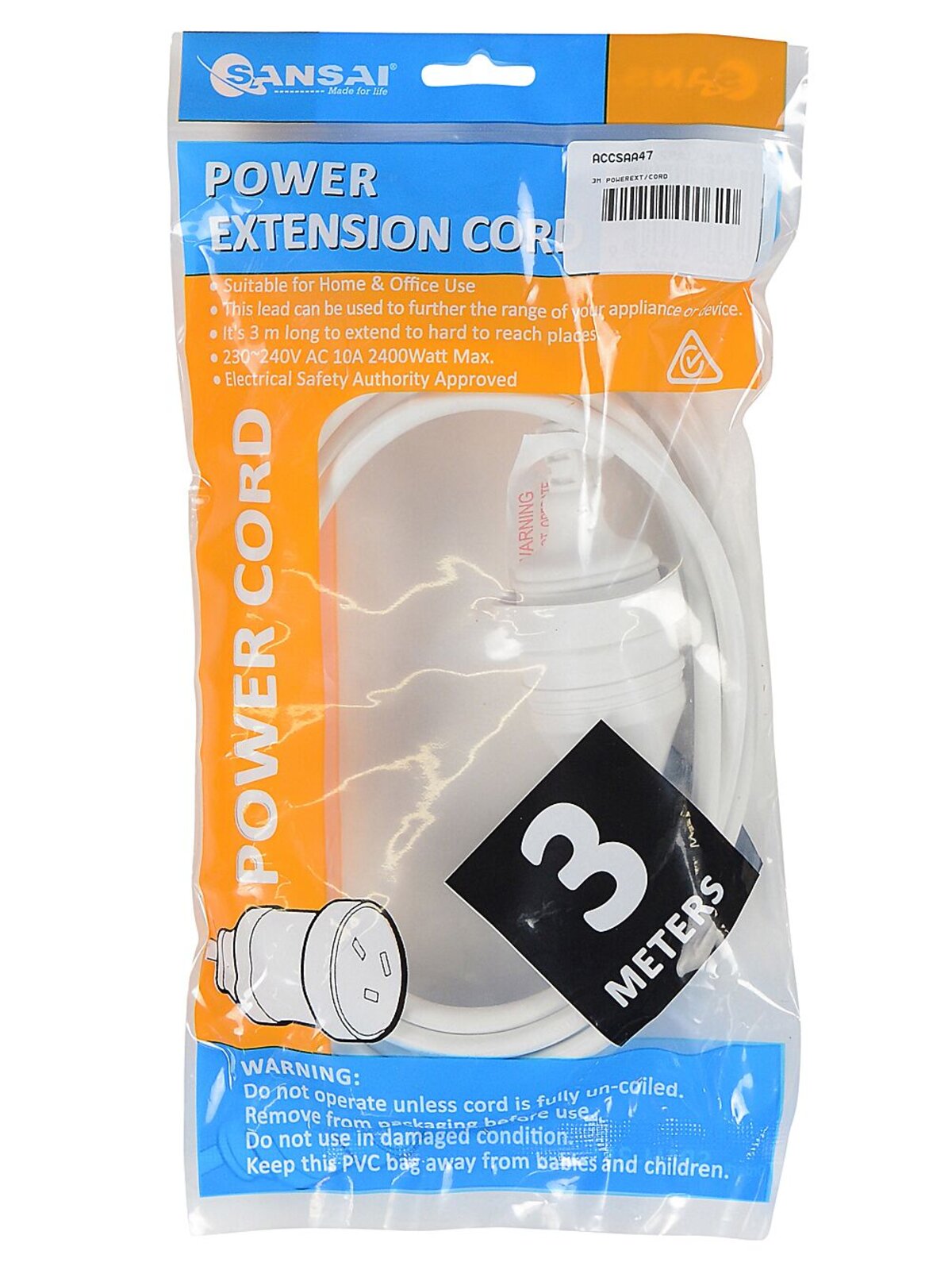 3m White Sansai Indoor Extension Cord | Power Lead For Festive Displays — image 2