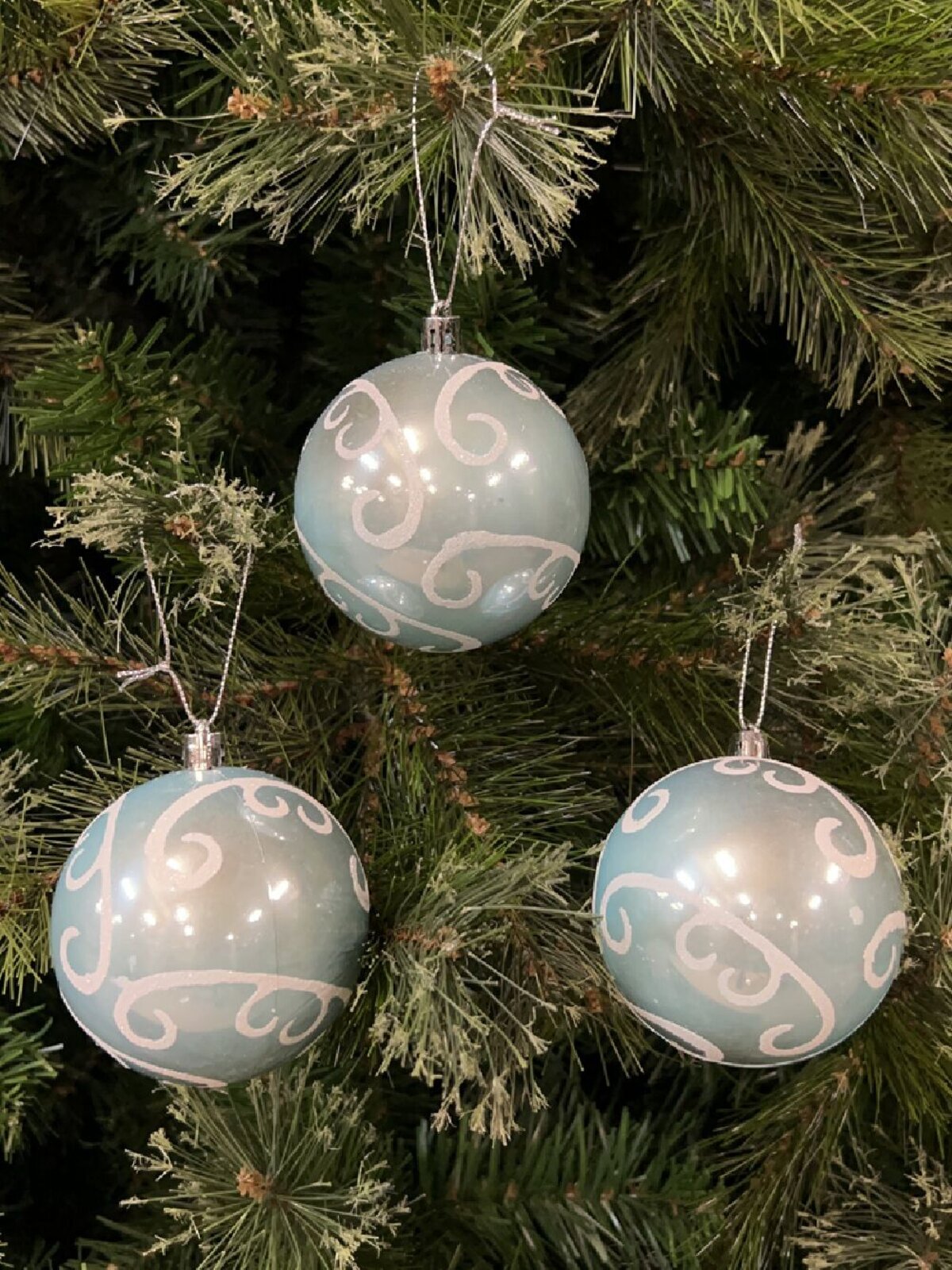 3x Dynamic Ice Blue Statement White Glitter Swirl Baubles | 80mm — image 2
