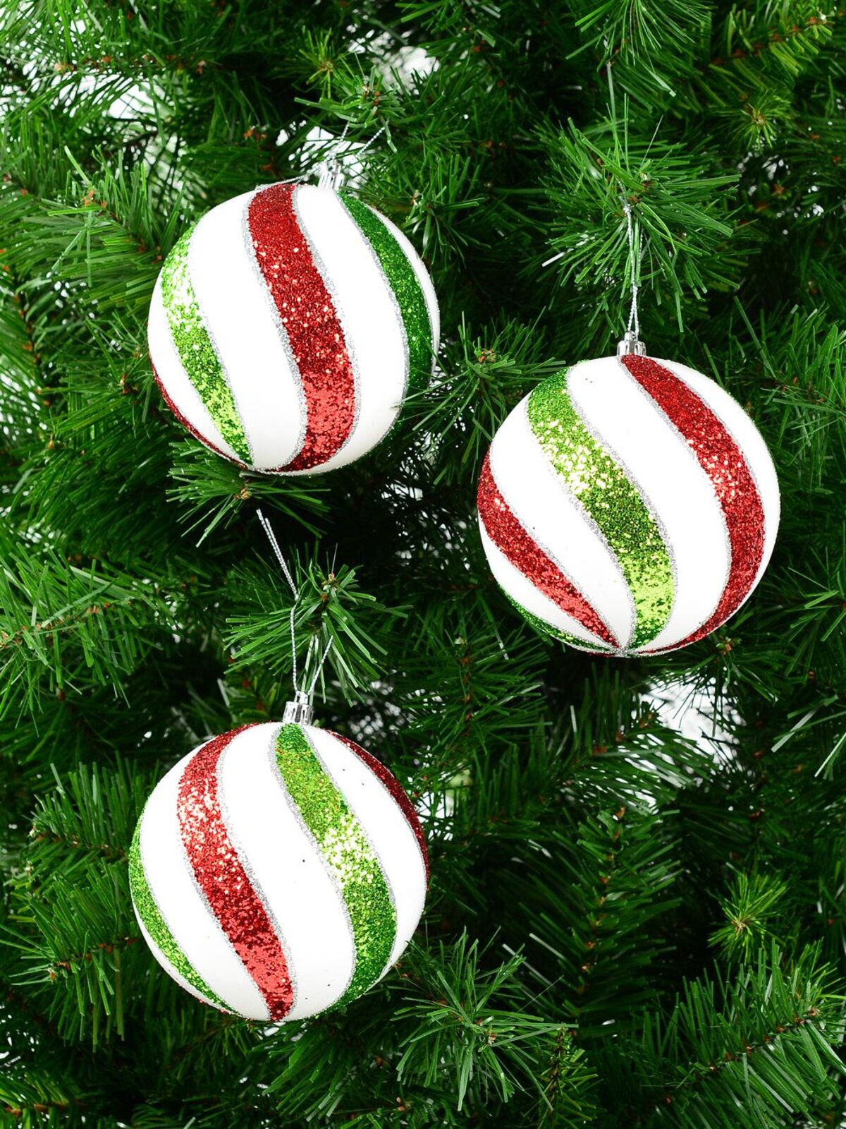 3x Dynamic White Signature Heritage Glitter Swirl Baubles | 12cm — image 5