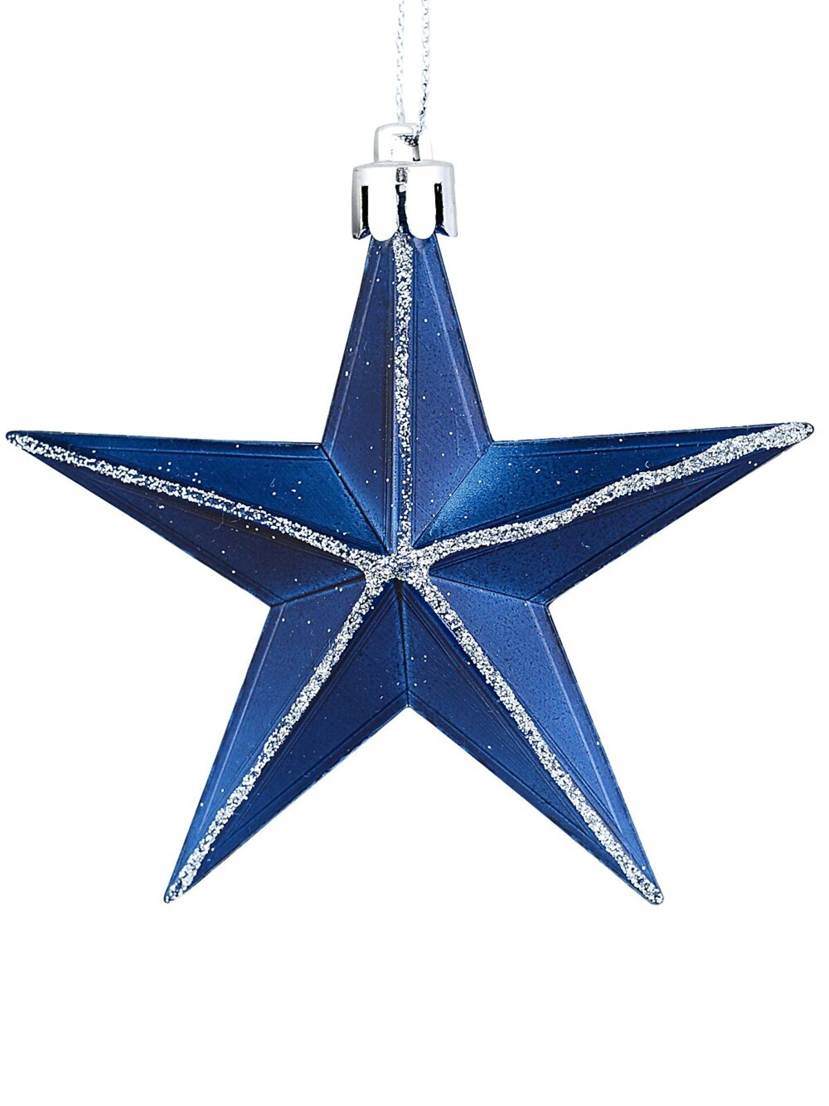 3x Whimsical Midnight Blue & Silver Essential Glitter Star Ornaments | 90mm — image 3