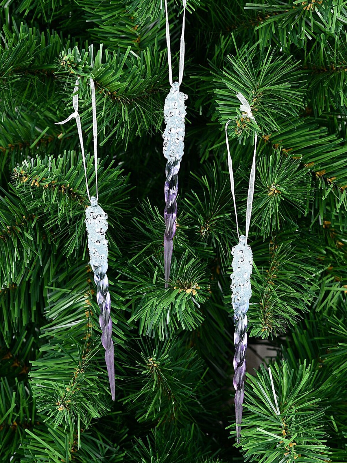 3x Purple Ombre & Sequin Icicle Whimsical Essential Ornament | 12cm — image 2