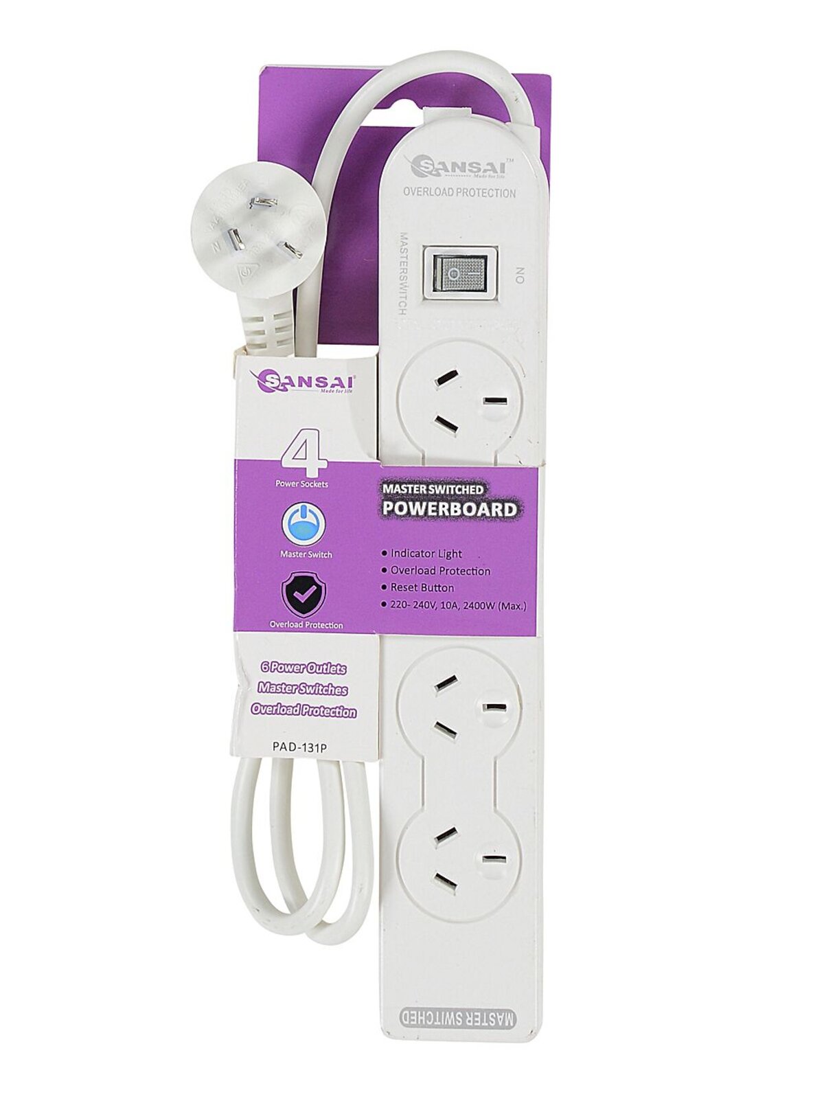 4 Outlet Sansai Powerboard With Overload Protection | Indoor Socket Expander — image 2