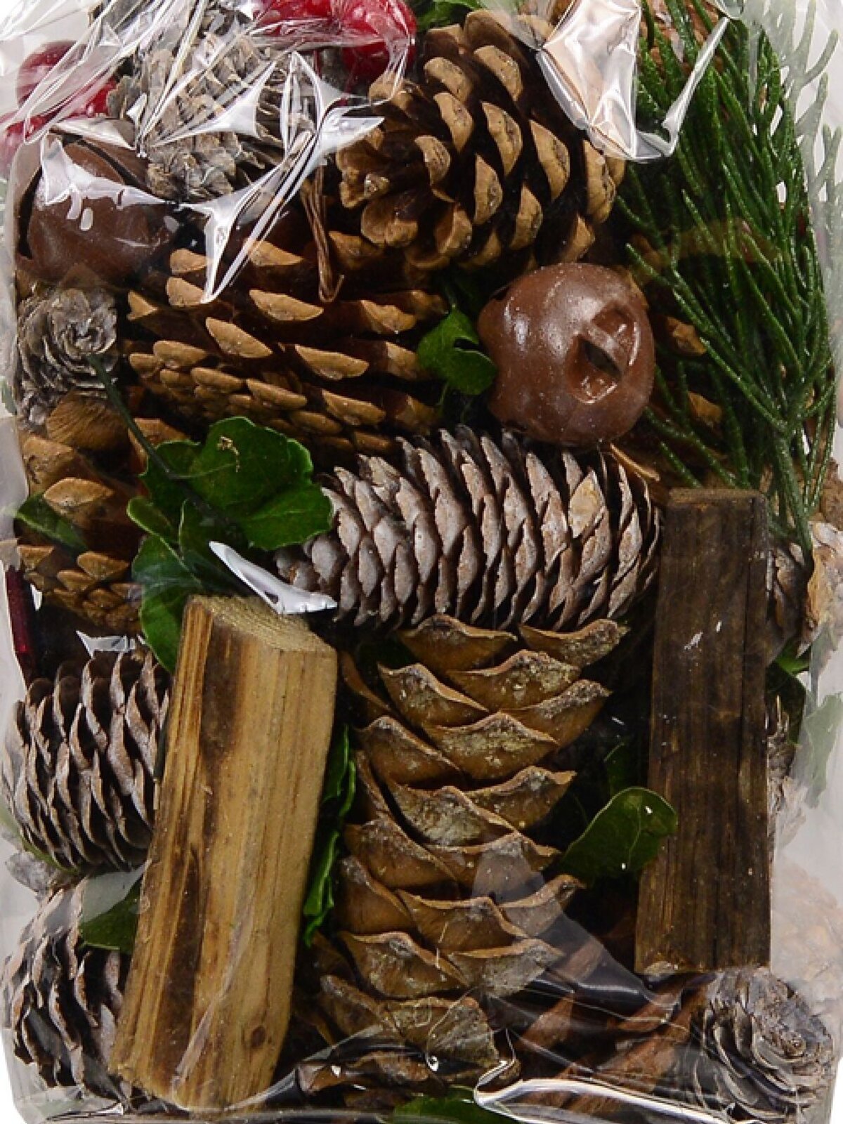 400g Natural Pinecones, Wood Chunks, Stars, Bells & Berries Decoration Mix — image 3