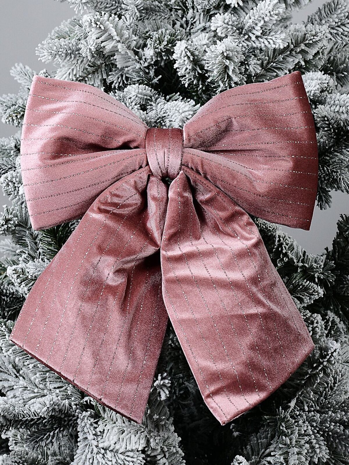 40cm Large Pink Velour Christmas Bow With Silver Glitter Lines — image 2
