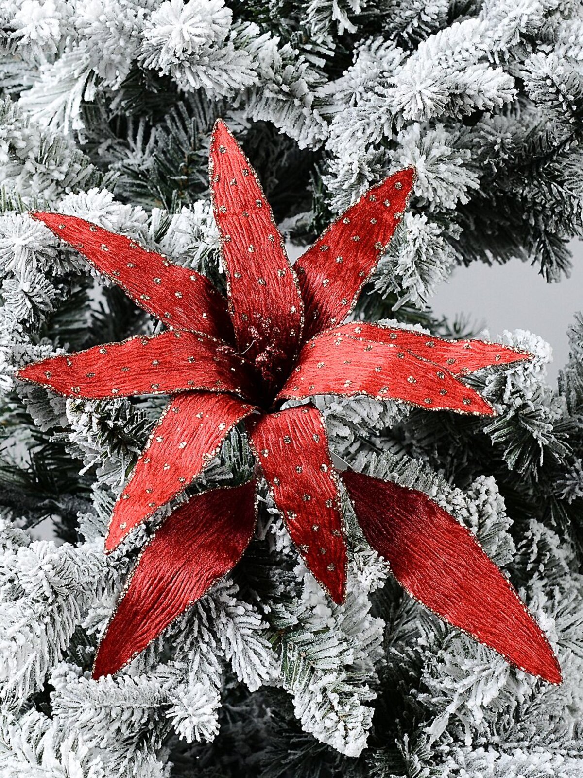 40cm Red Velvet Tiger Lily With Gold Glitter Long Christmas Stem — image 2