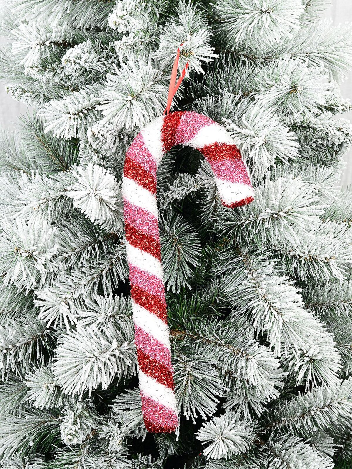 Red White & Pink Swirl Christmas Candy Cane Tinsel Plaque Ornament | 40cm — image 2
