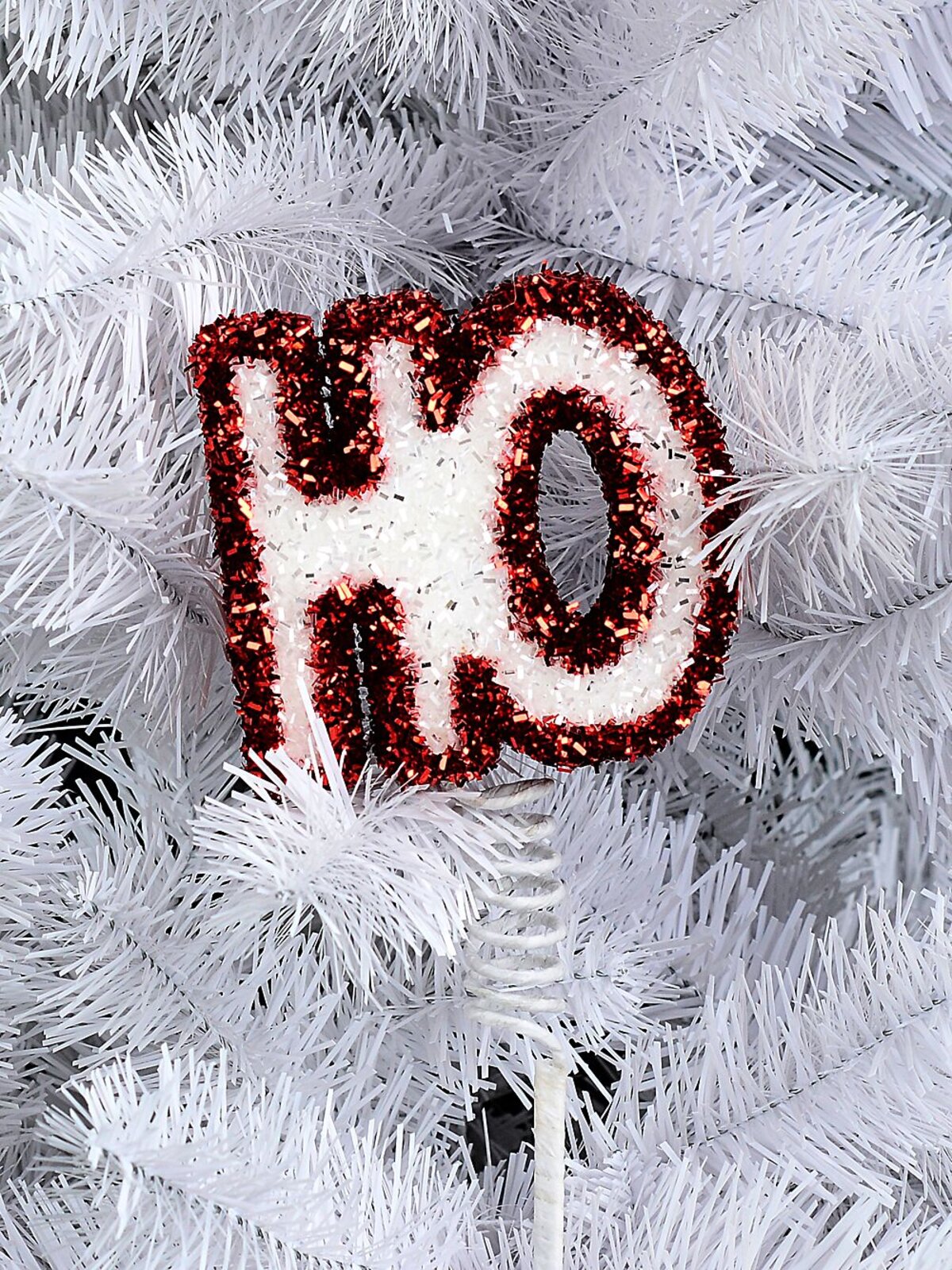 Red & White HO Spring Wobble Tinsel Plaque Long Christmas Stem | 41cm — image 2