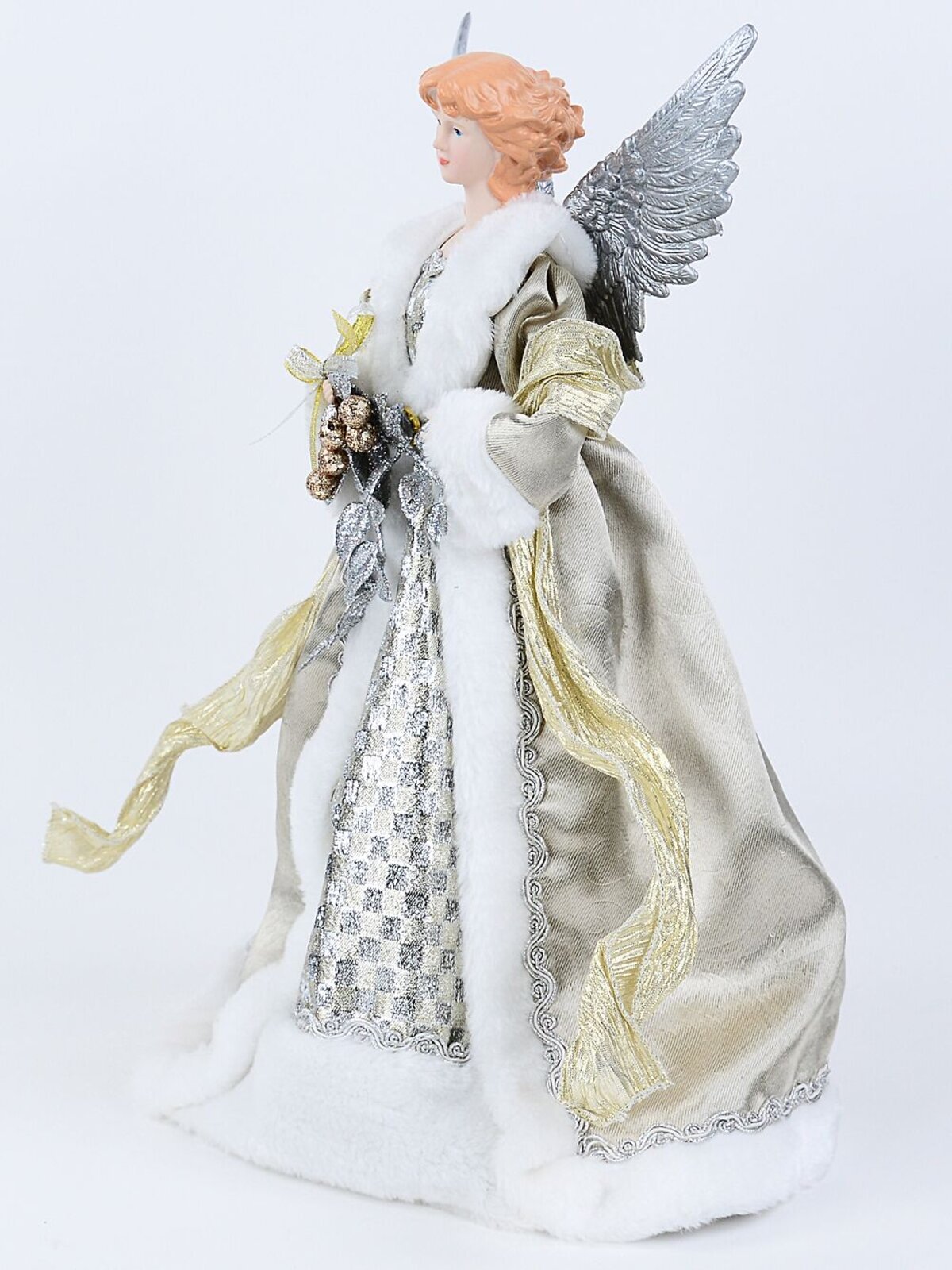 42cm Gold & Silver Luxe Angel With Silver Wings Christmas Tree Top Decoration — image 3