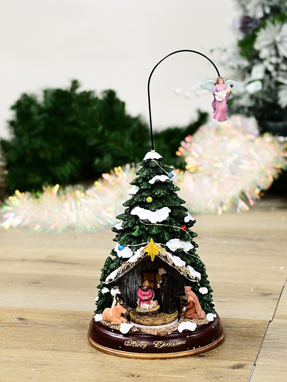 42cm Nativity Tree Stable With Manger & Animated Angel LED Christmas Scene — image 2