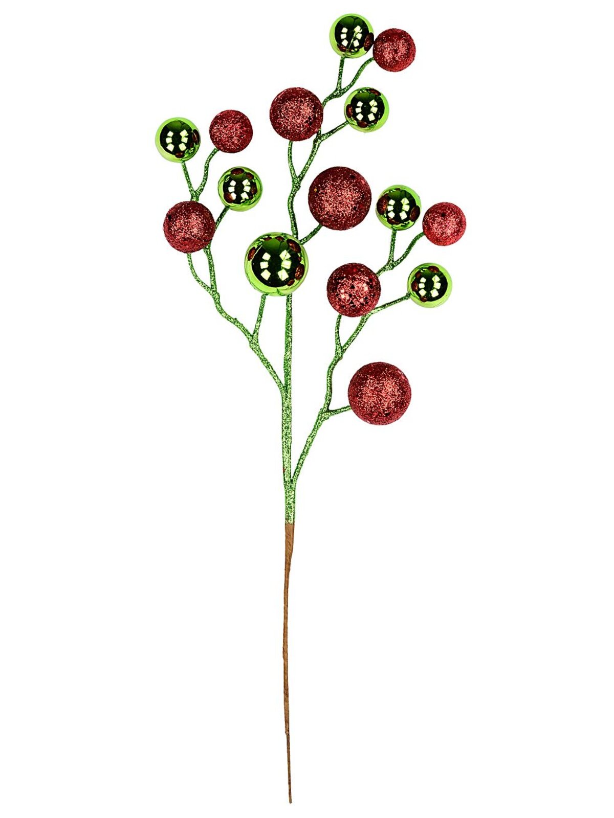 Shiny Lime & Red Glitter Bauble Cluster Long Christmas Stem | 42cm — image 3