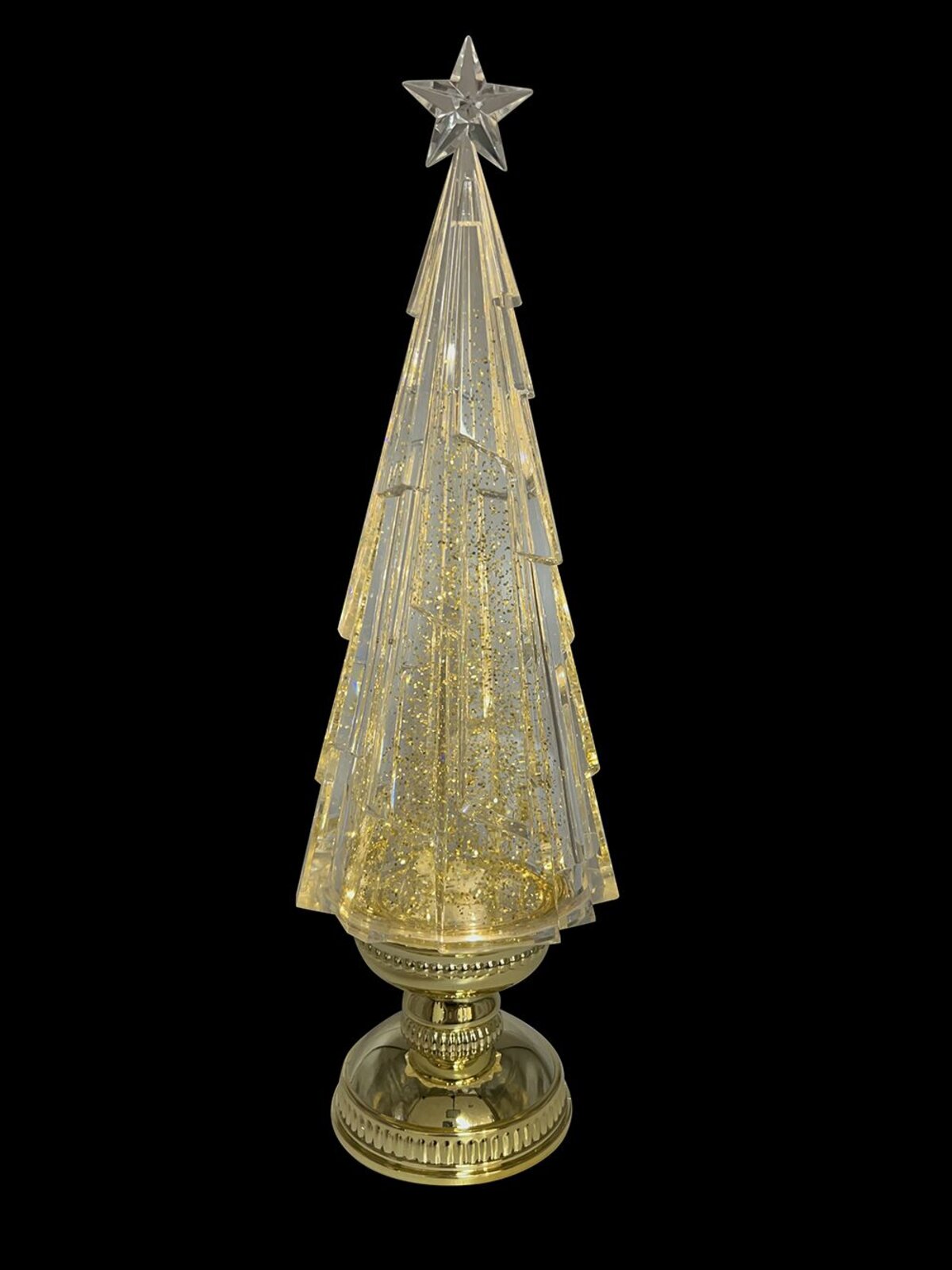 43cm Clear Ice Shard Christmas Tree With Gold Base Snow Globe Ornament — image 2