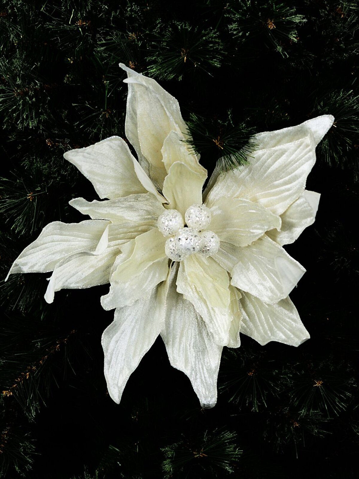 Large Ivory Poinsettia With Glitter & Sequins Christmas Clip Pick | 44cm — image 2