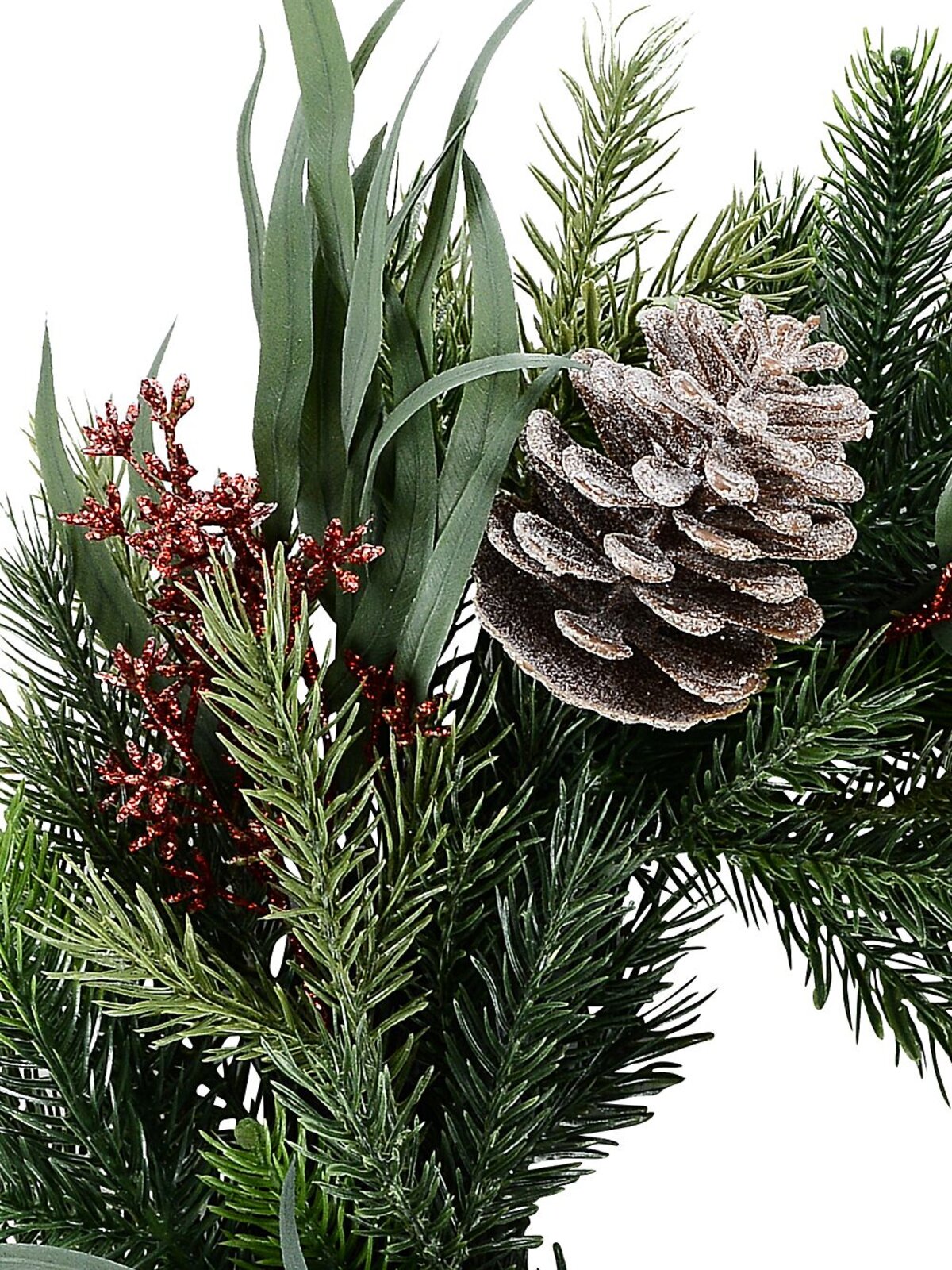 44cm Pine Tips With Eucalyptus Leaves, Flowers & Pinecones PVC Wreath — image 4